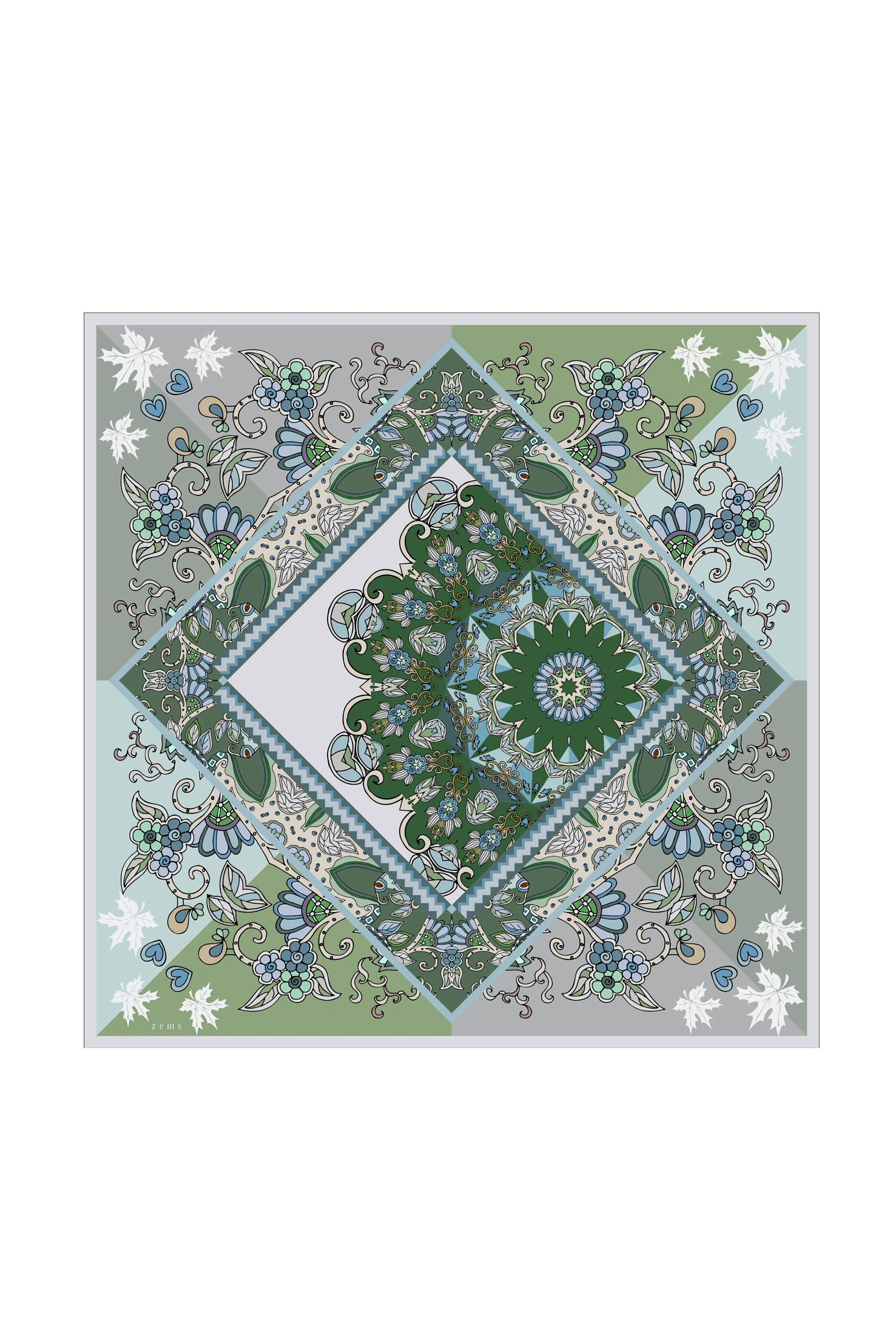 Zems Etnik Desen Twill İpek Eşarp - YEŞİL