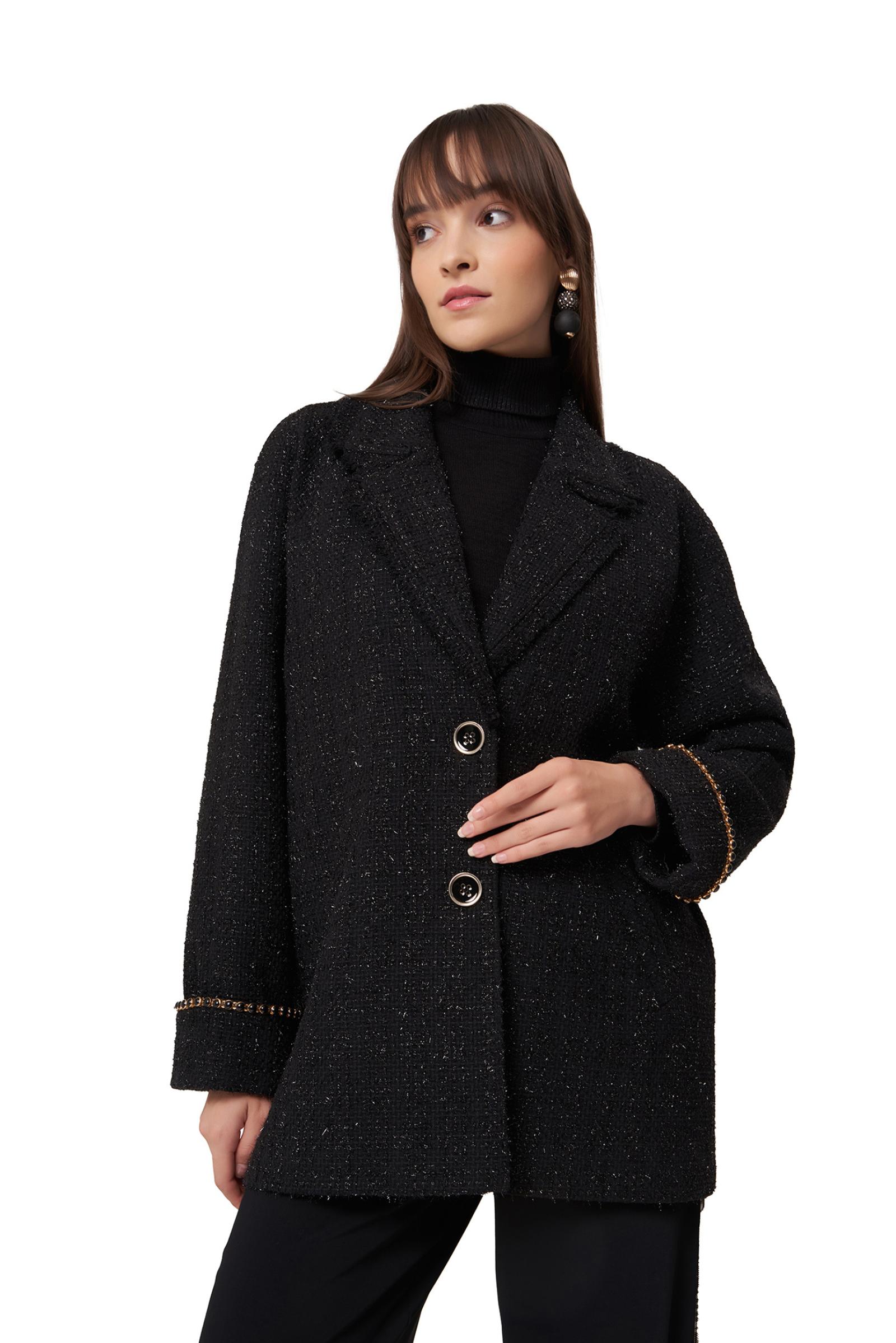 Siyah Simli Kadın Ceket
