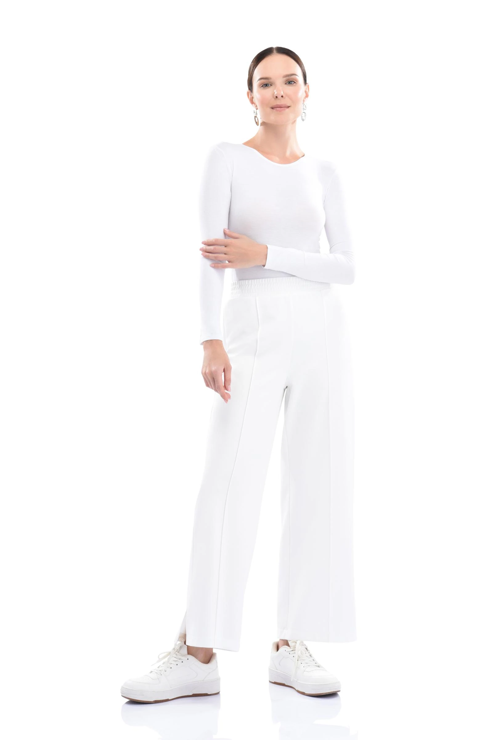 Örme Lastikli Bol Paça Beyaz Pantolon