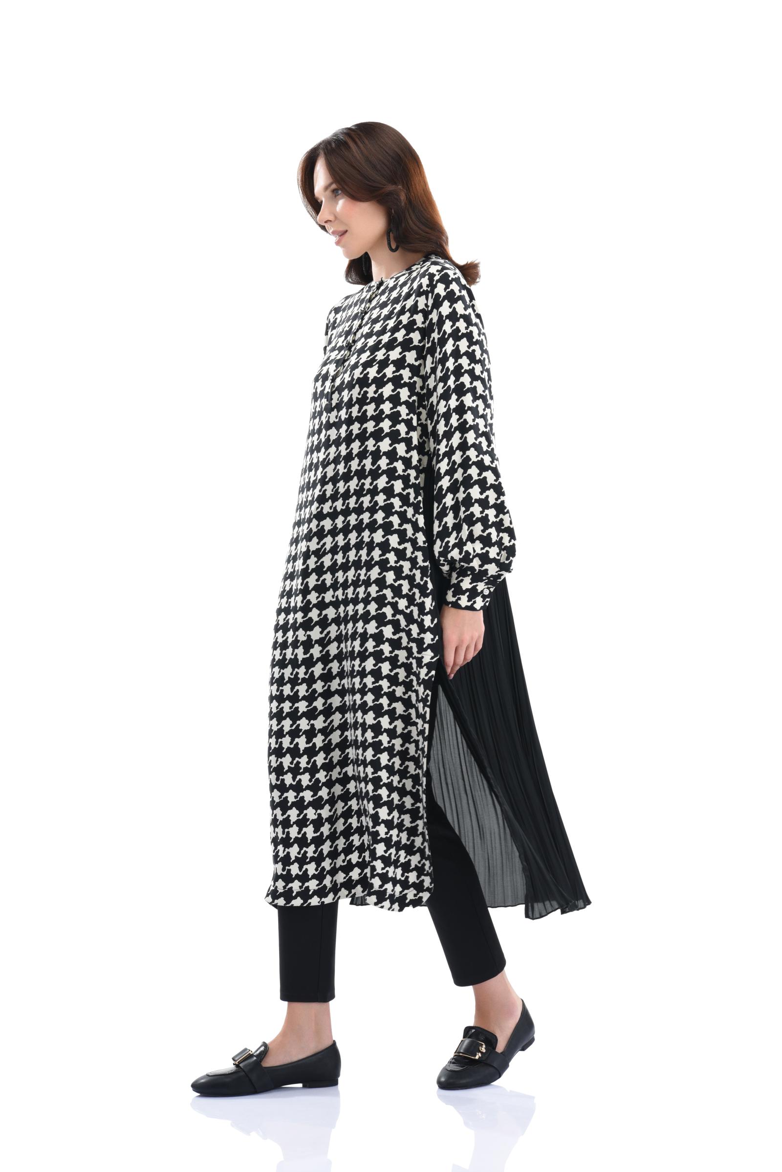 Plise Detaylı Kazayağı Cupro Uzun Tunik