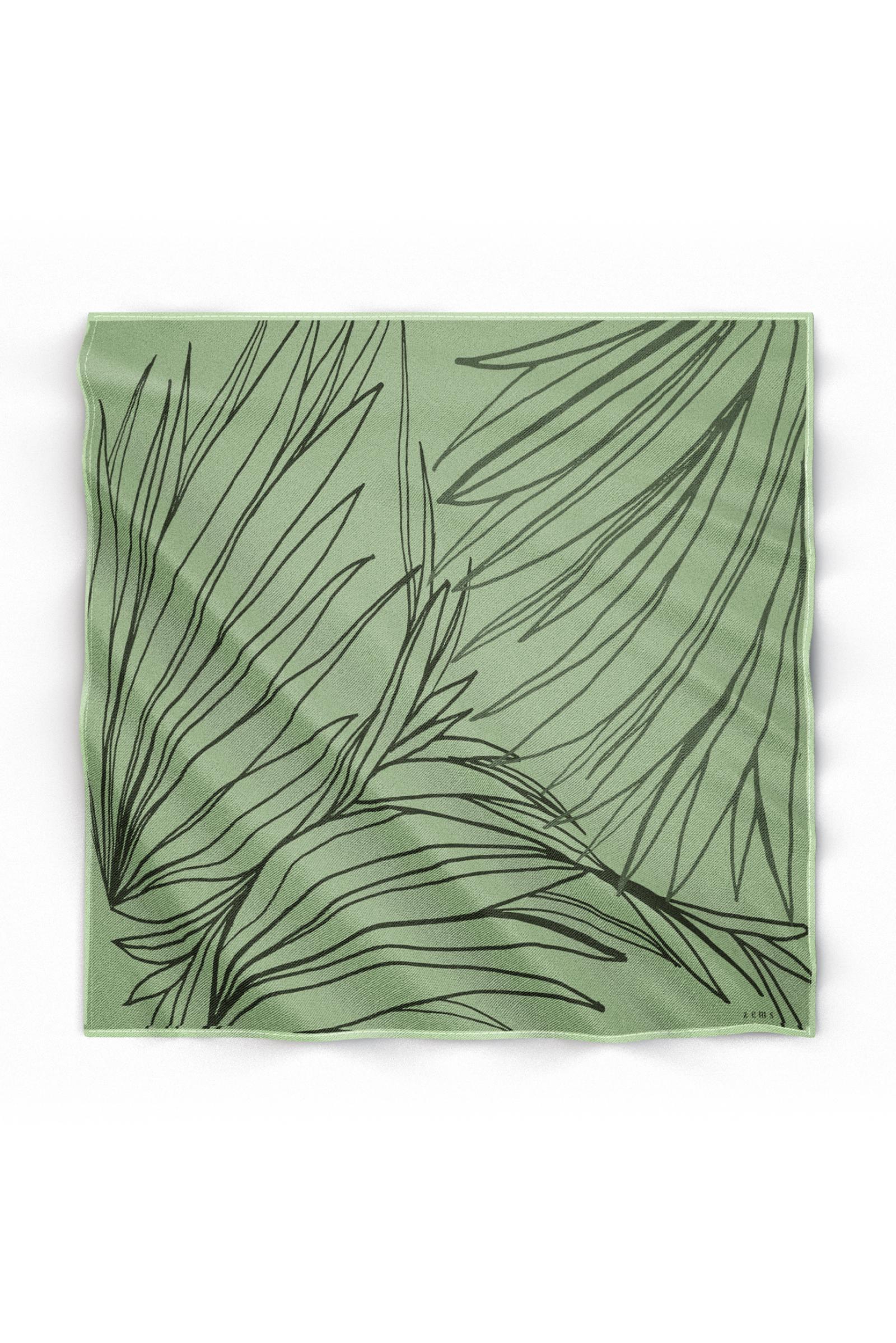 Zems Palmiye Desen Twill İpek Eşarp - YEŞİL