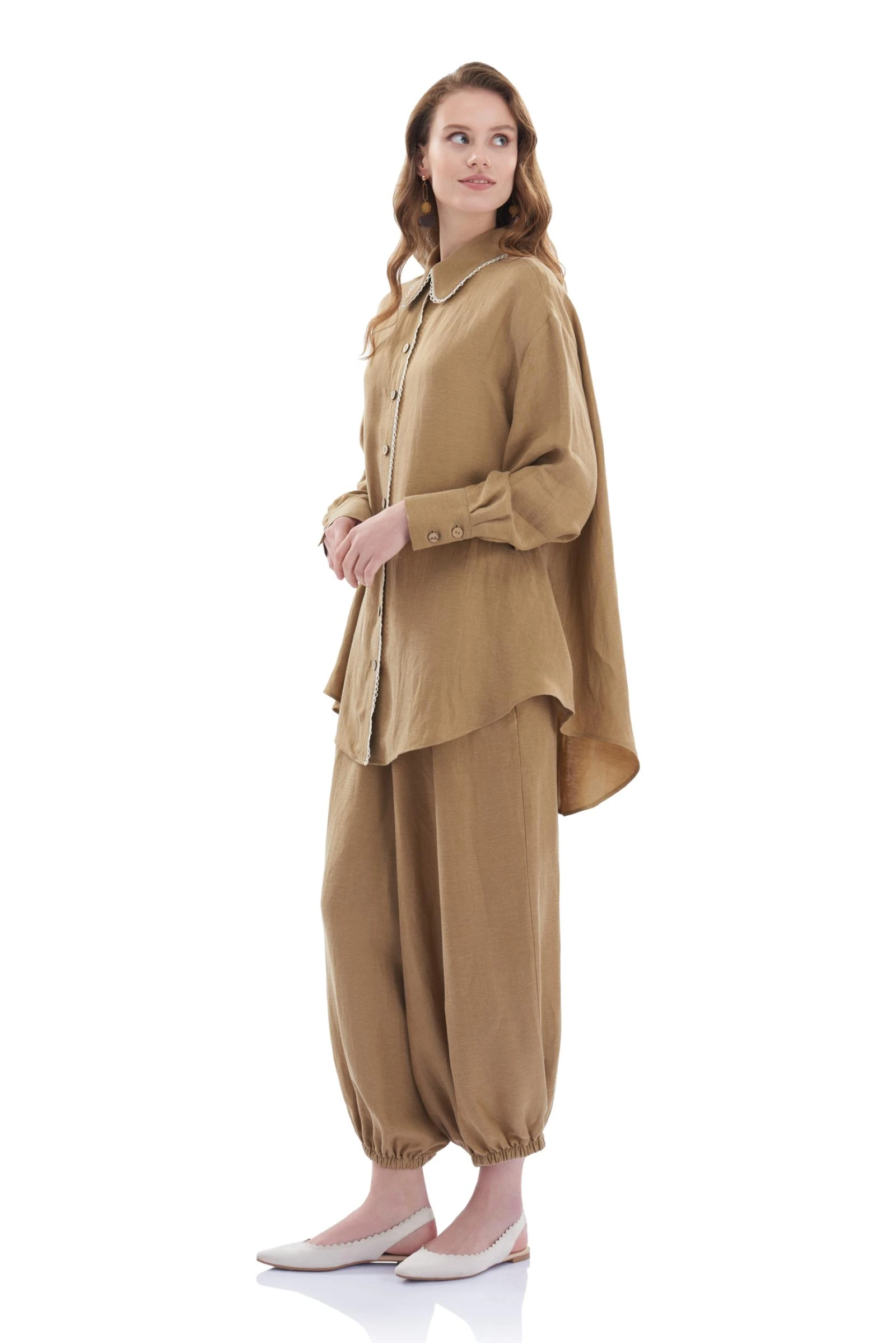 Yaka Detaylı Keten Cupro Uzun Tunik (SERİ 1.1.2)