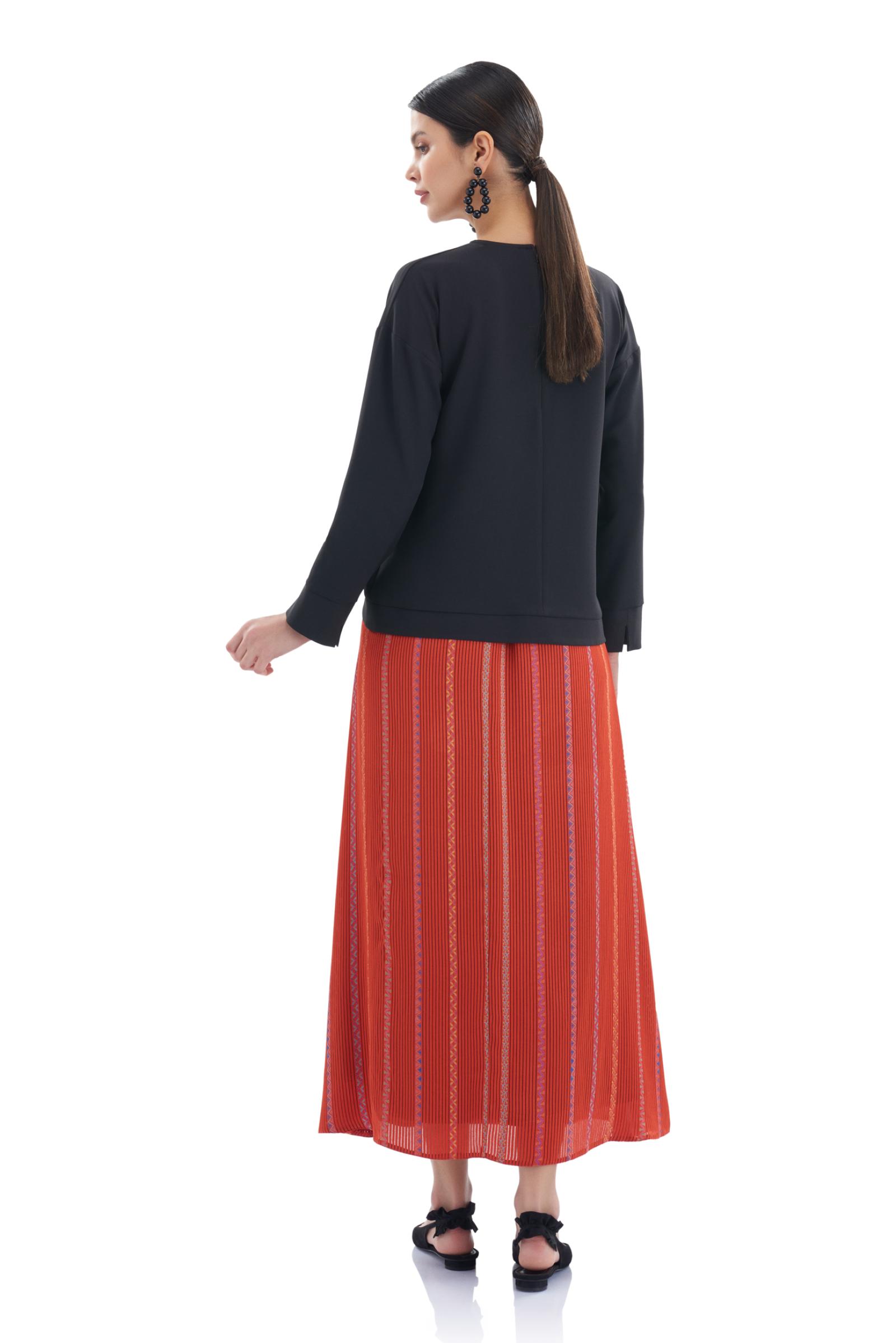 Turuncu Çizgili Uzun Etek