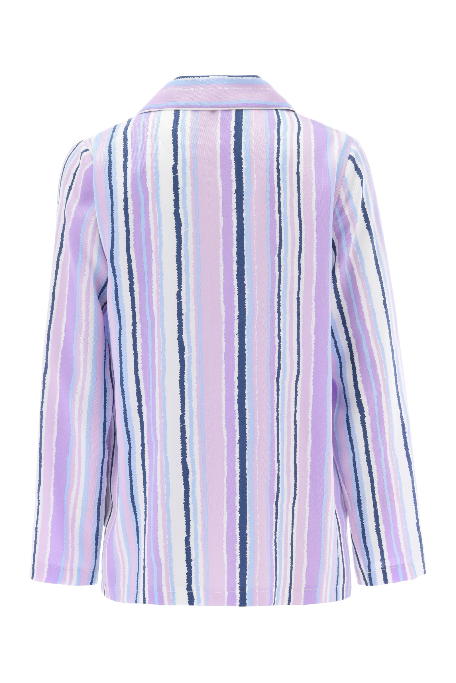 Lila Çizgili Viskon Uzun Kollu Pijama Üst