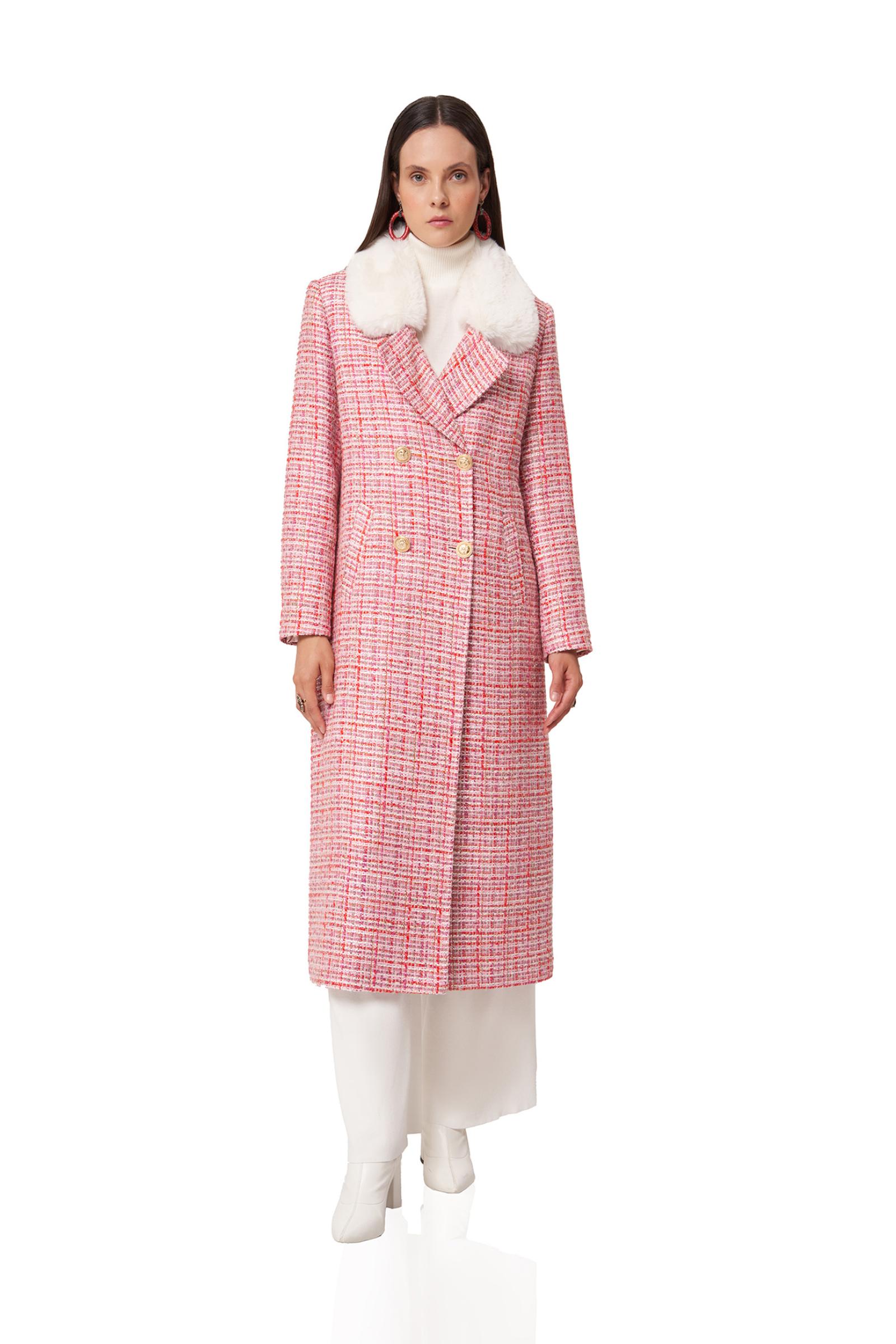 Yakası Kürklü Pembe Tüvit Kaban