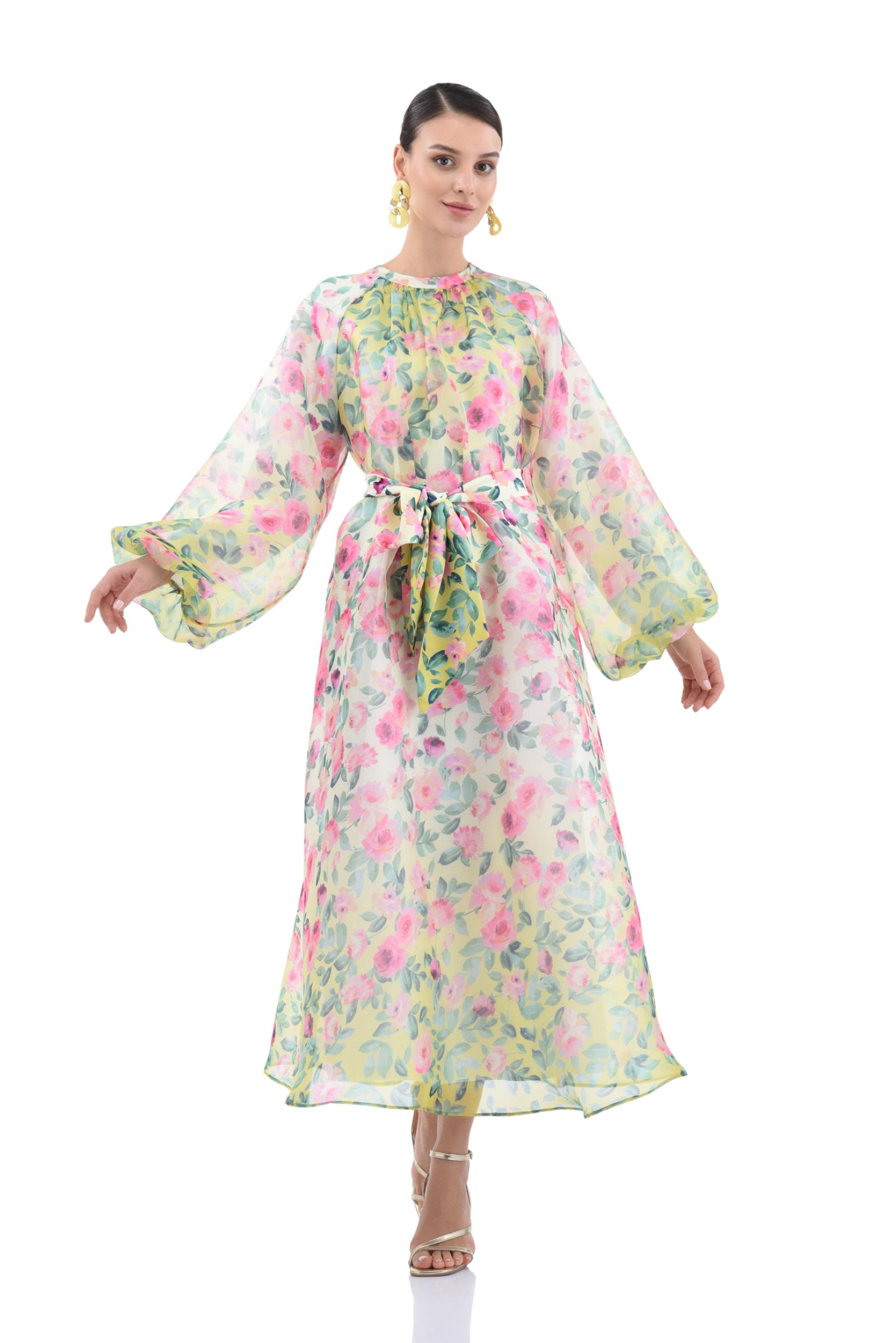 Gül Desenli Organze Elbise