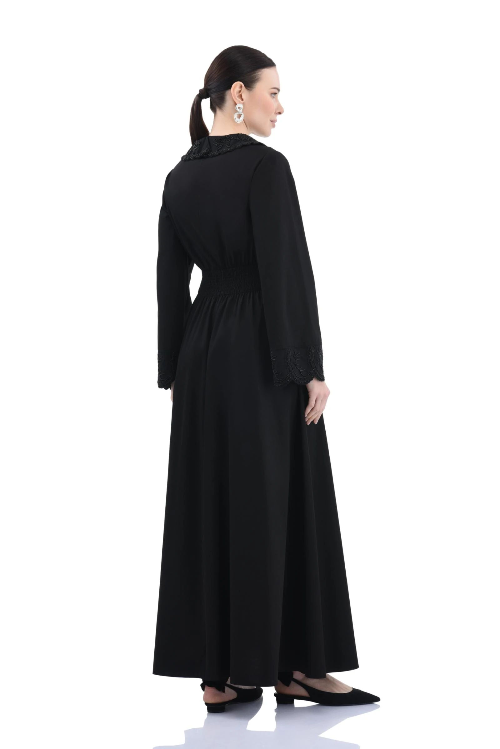 Boncuk Detaylı Pamuk Uzun Elbise