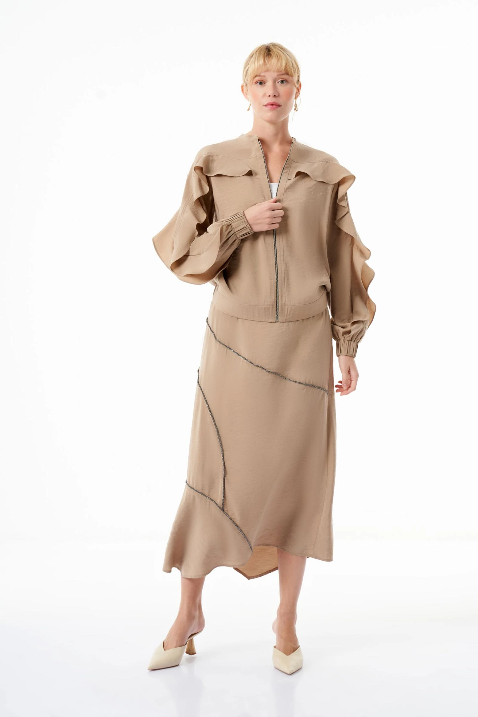 Taşlı Vizon Renk Kadın Etek