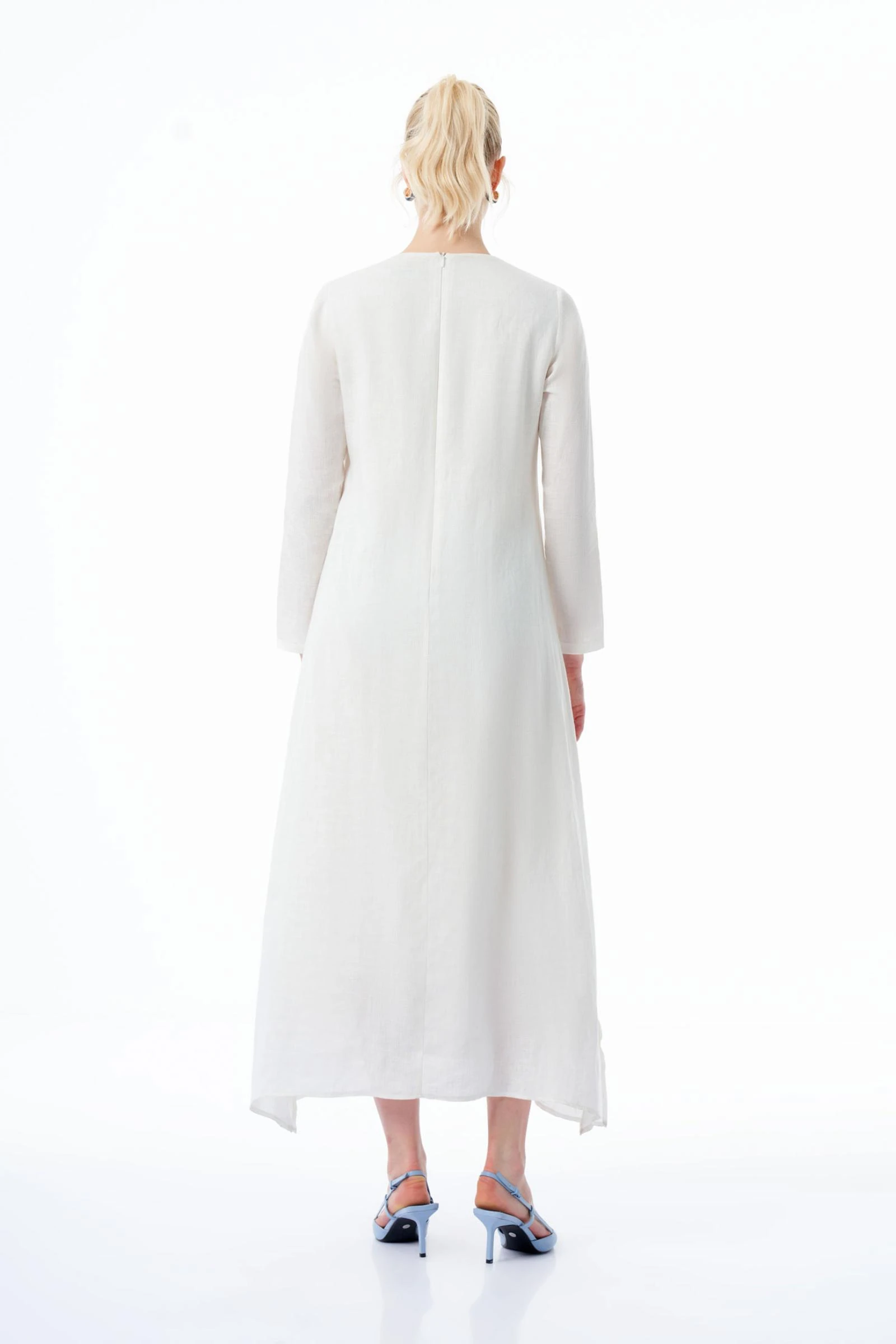 Kadın Beyaz Keten Uzun Elbise