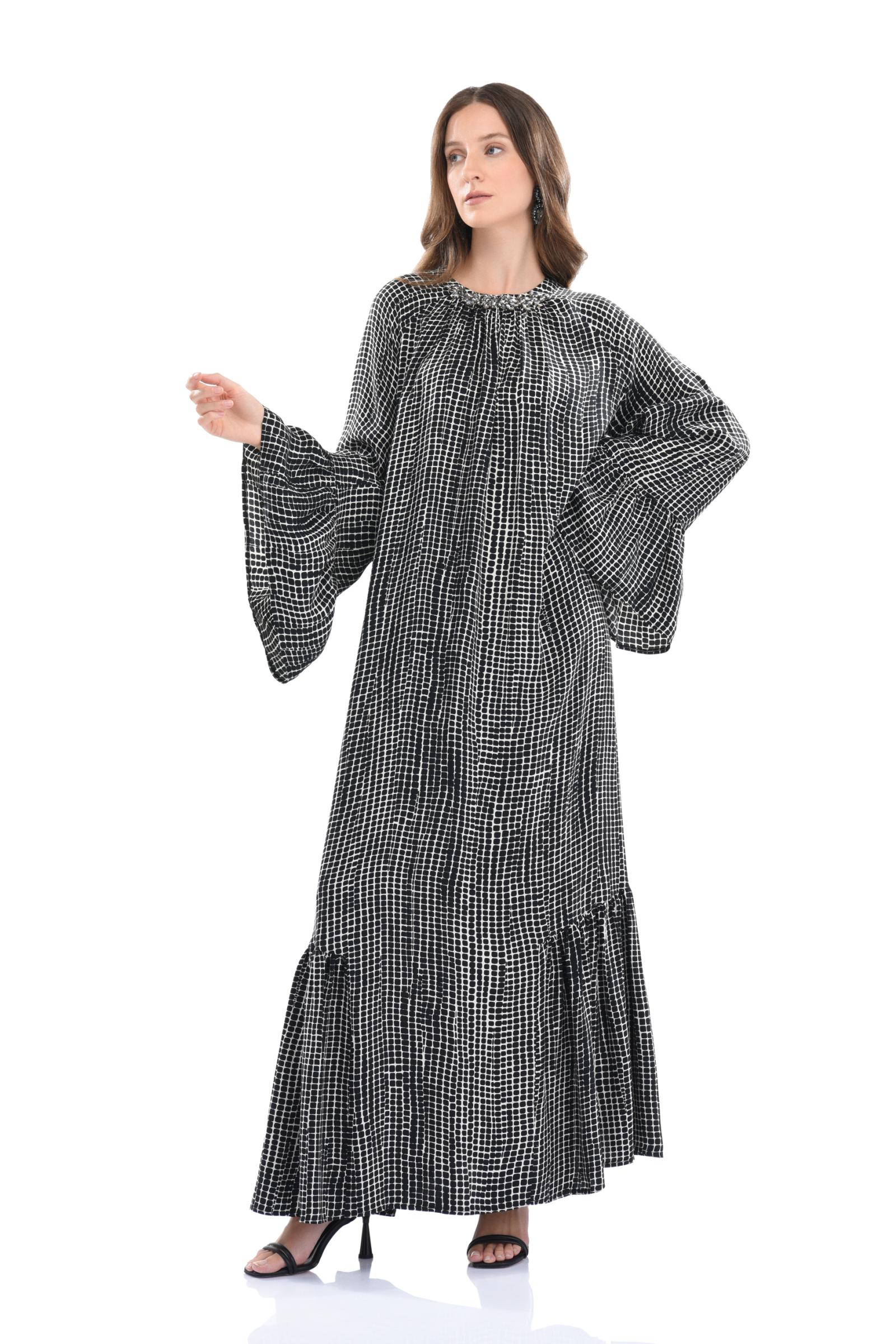 Taşlı Desenli Uzun Cupro Elbise