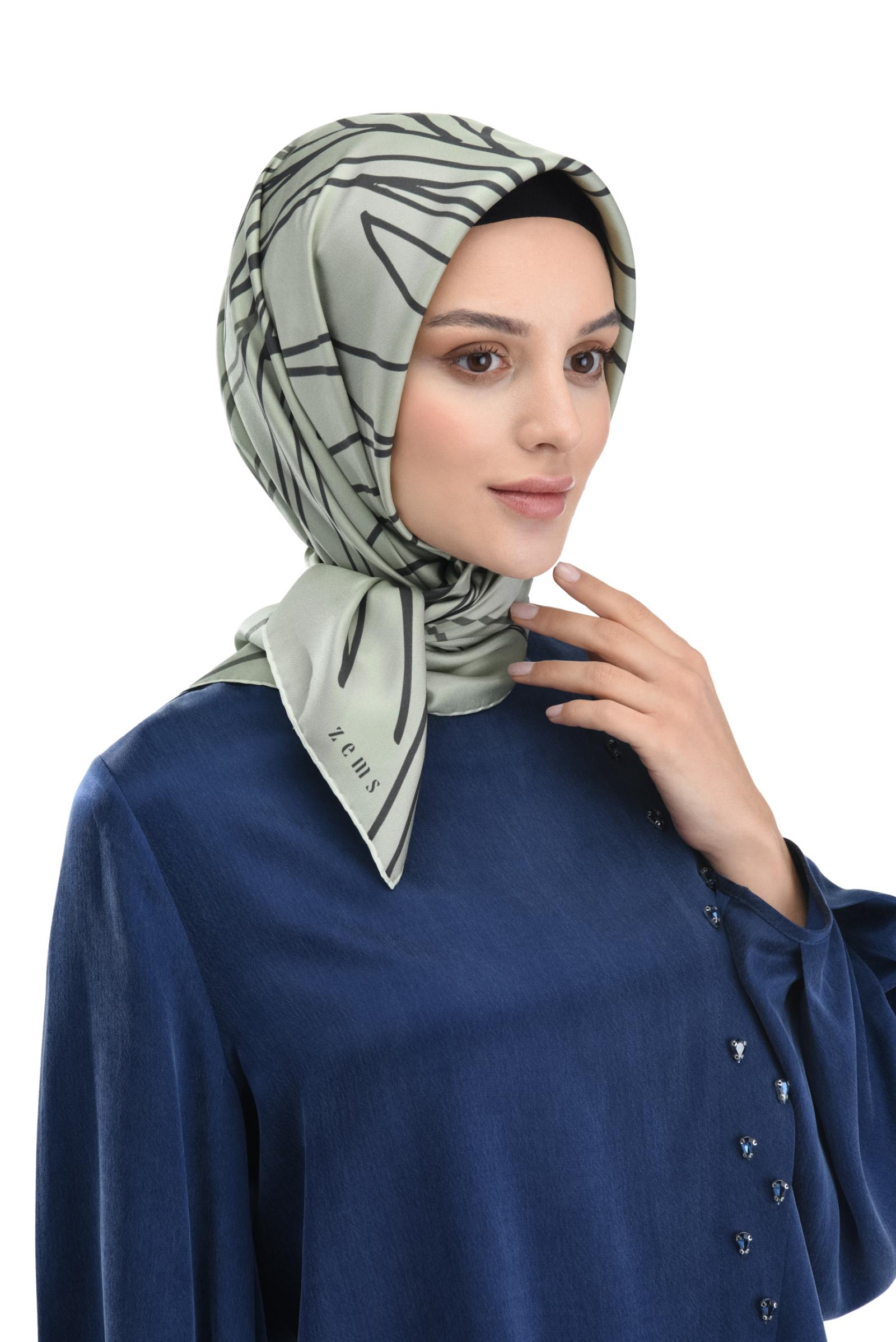 Zems Palmiye Desen Twill İpek Eşarp