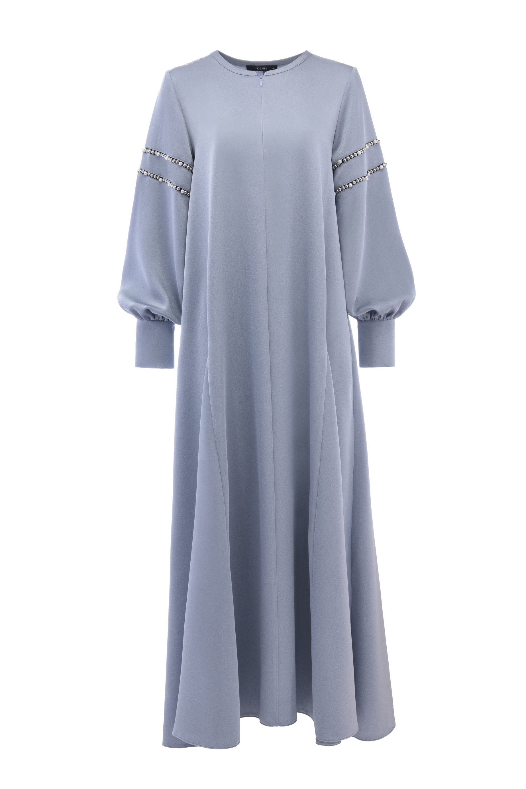 Boncuklu Uzun Kadın Elbise - GRİ