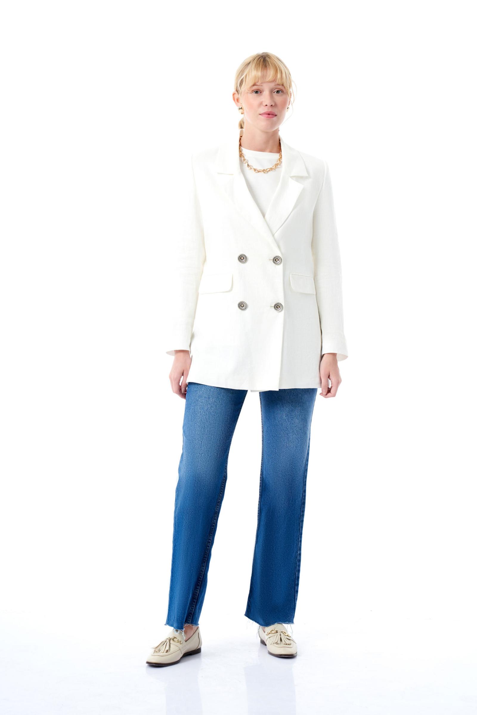 Ekru Kadın Keten Ceket