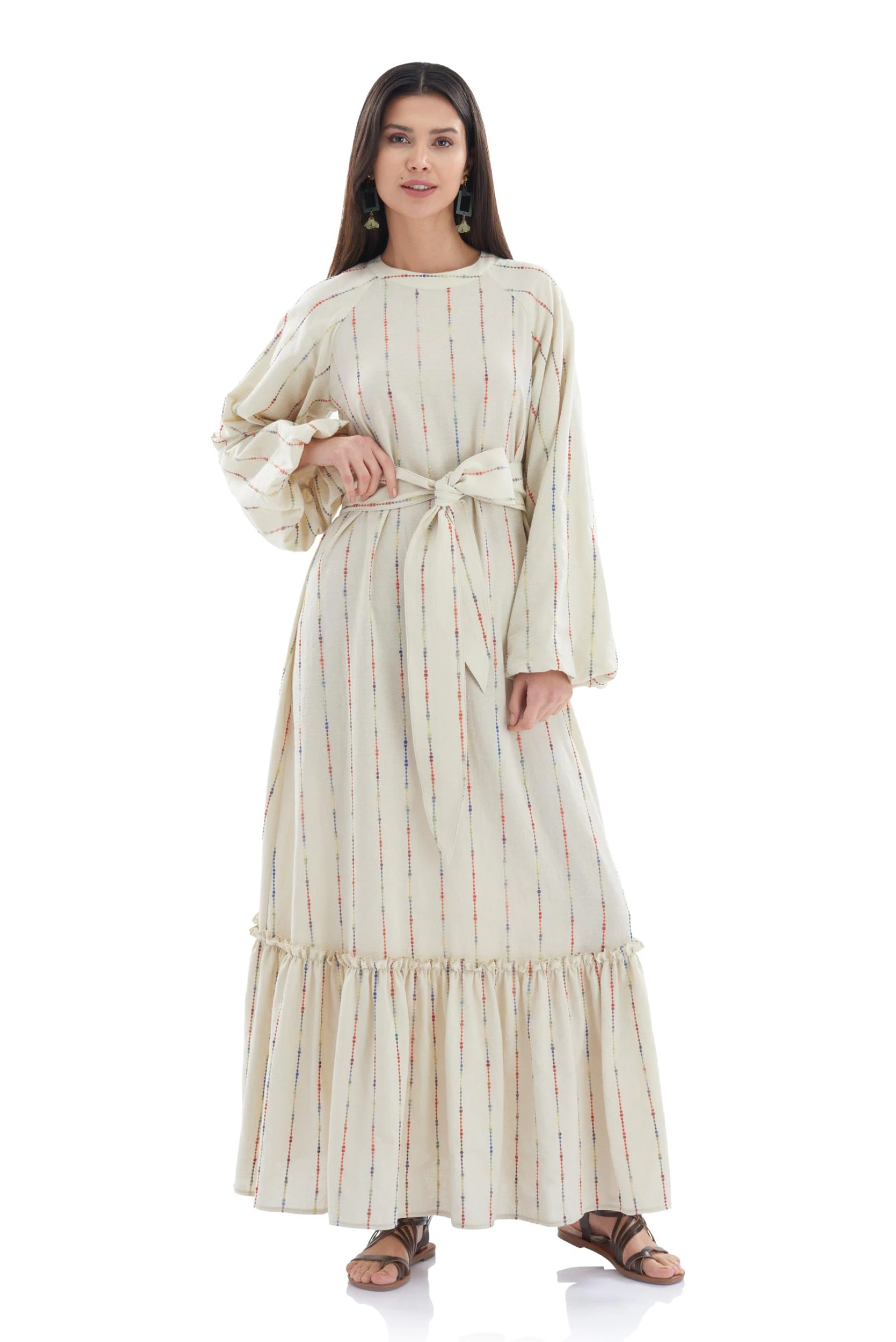 Çizgili Uzun Pamuk Elbise