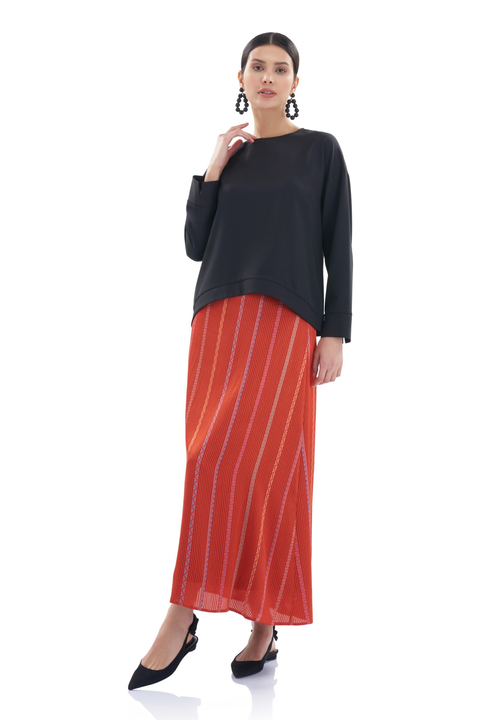 Turuncu Çizgili Uzun Etek