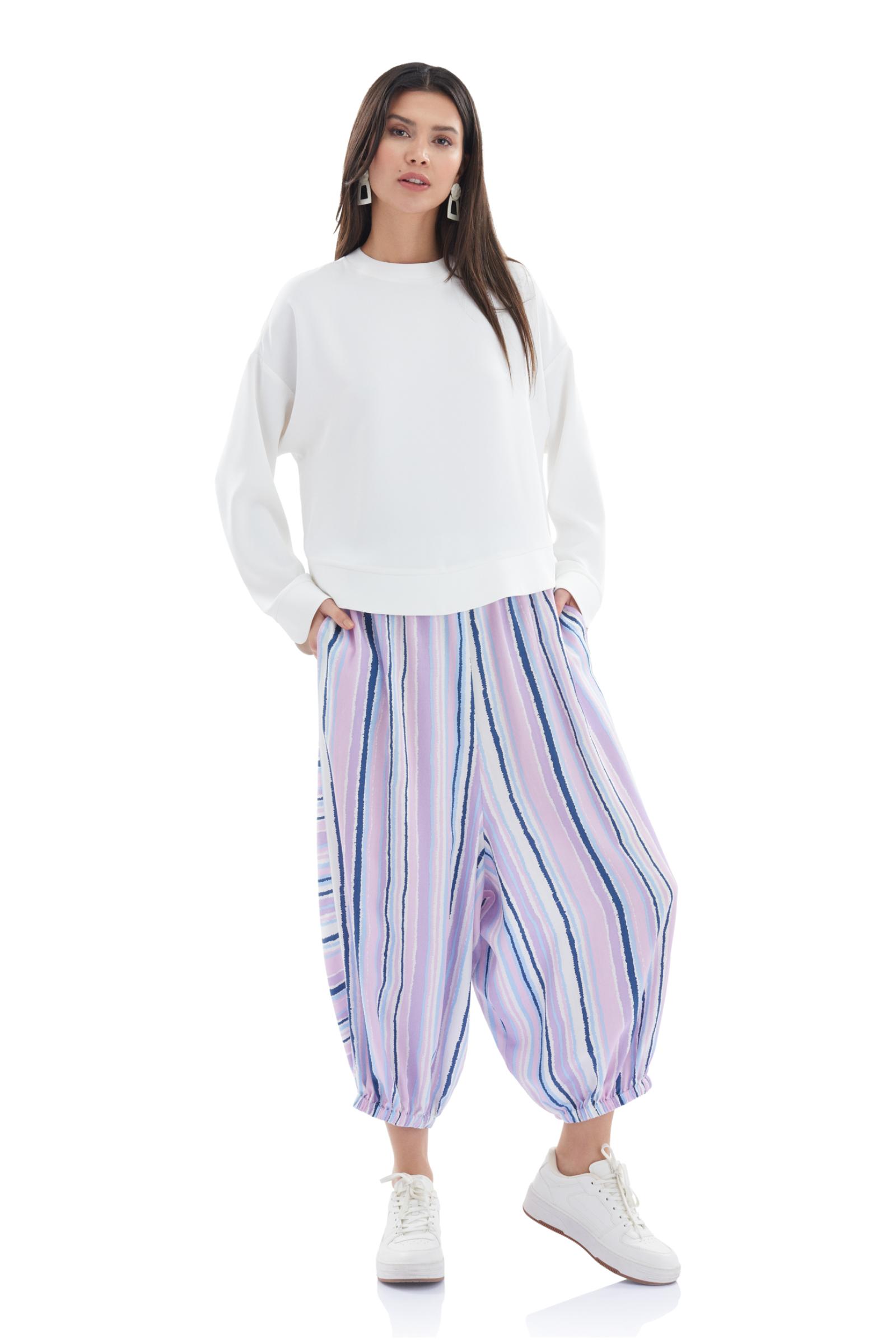 Lila Çizgili Şalvar Pantolon