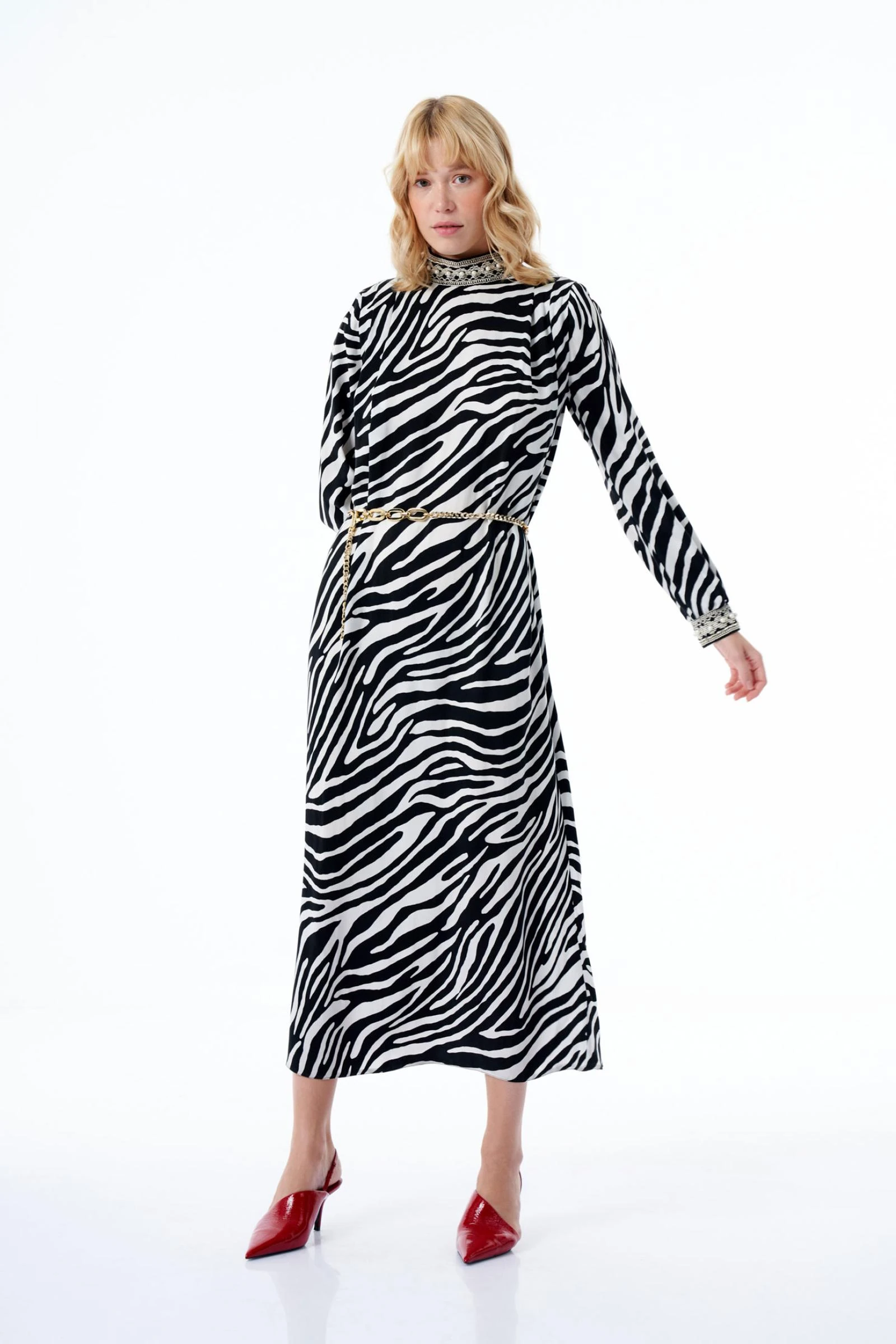 Zebra Desen Kadın Uzun Elbise