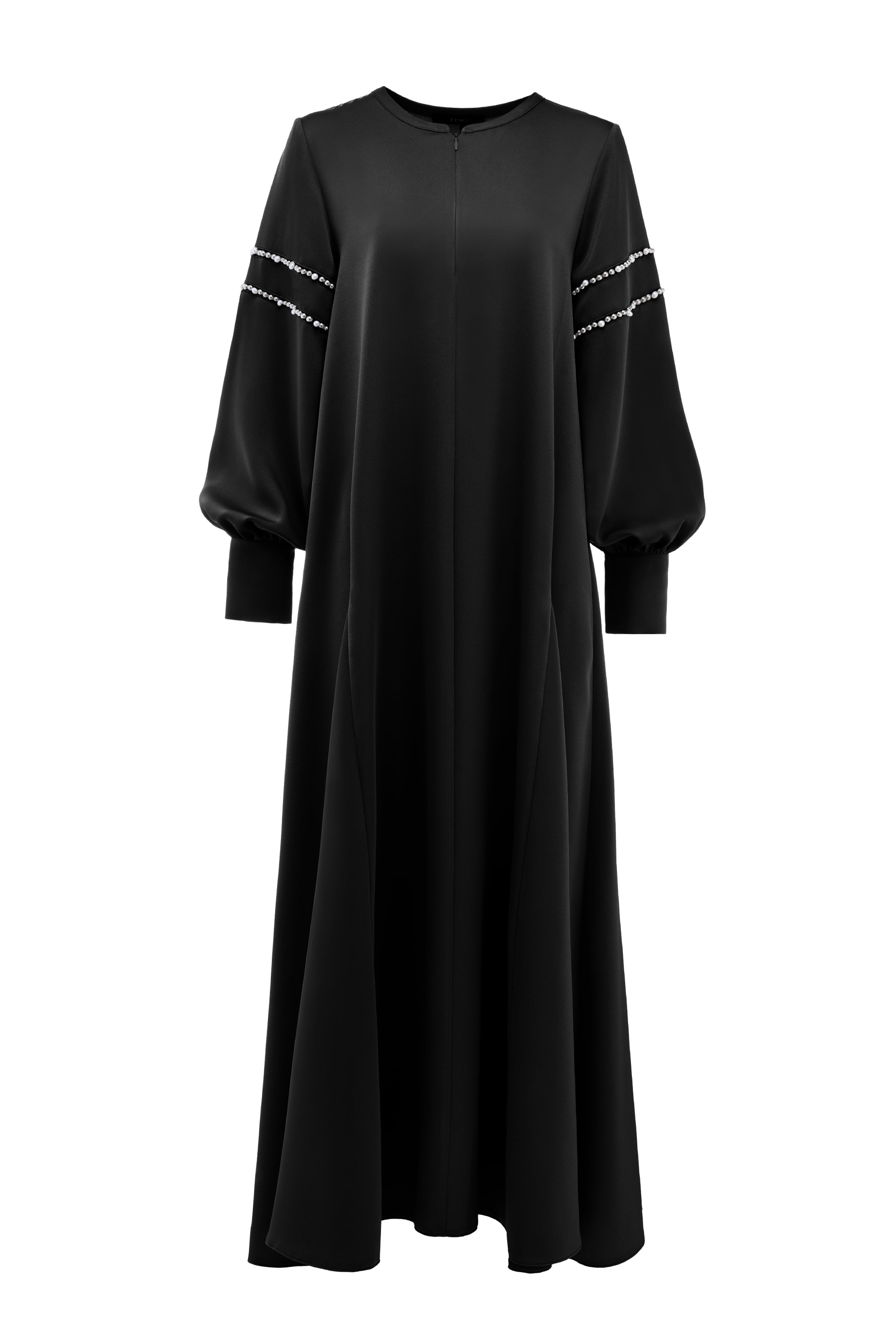 Boncuklu Uzun Kadın Elbise - SİYAH