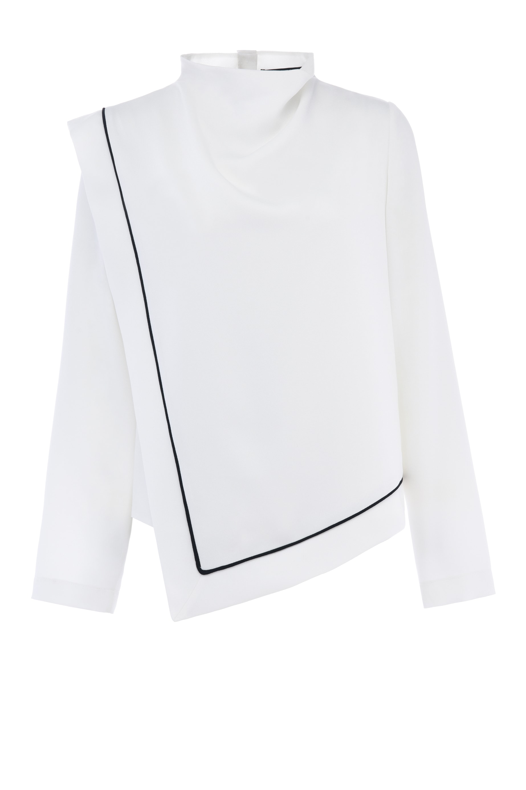 Kontrast Biye Detaylı Beyaz Bluz