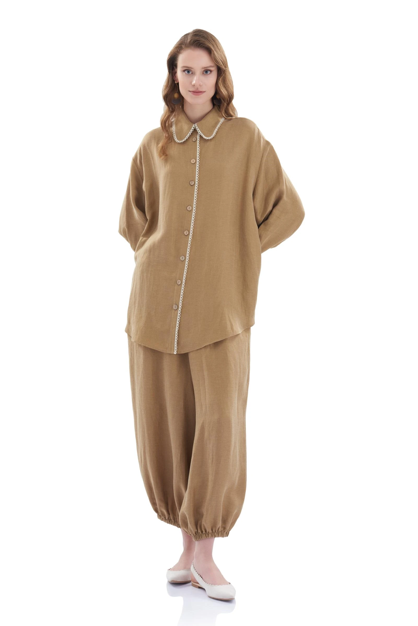 Yaka Detaylı Keten Cupro Uzun Tunik (SERİ 1.1.2)