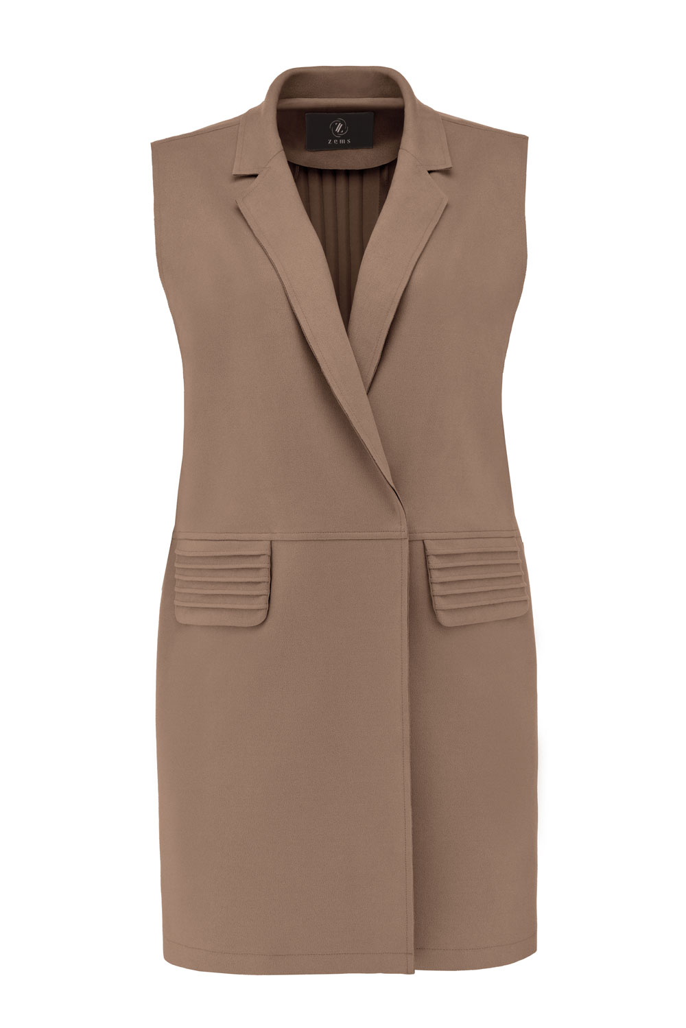 Süet Nervür Detaylı Uzun Yelekli Takım - TABA