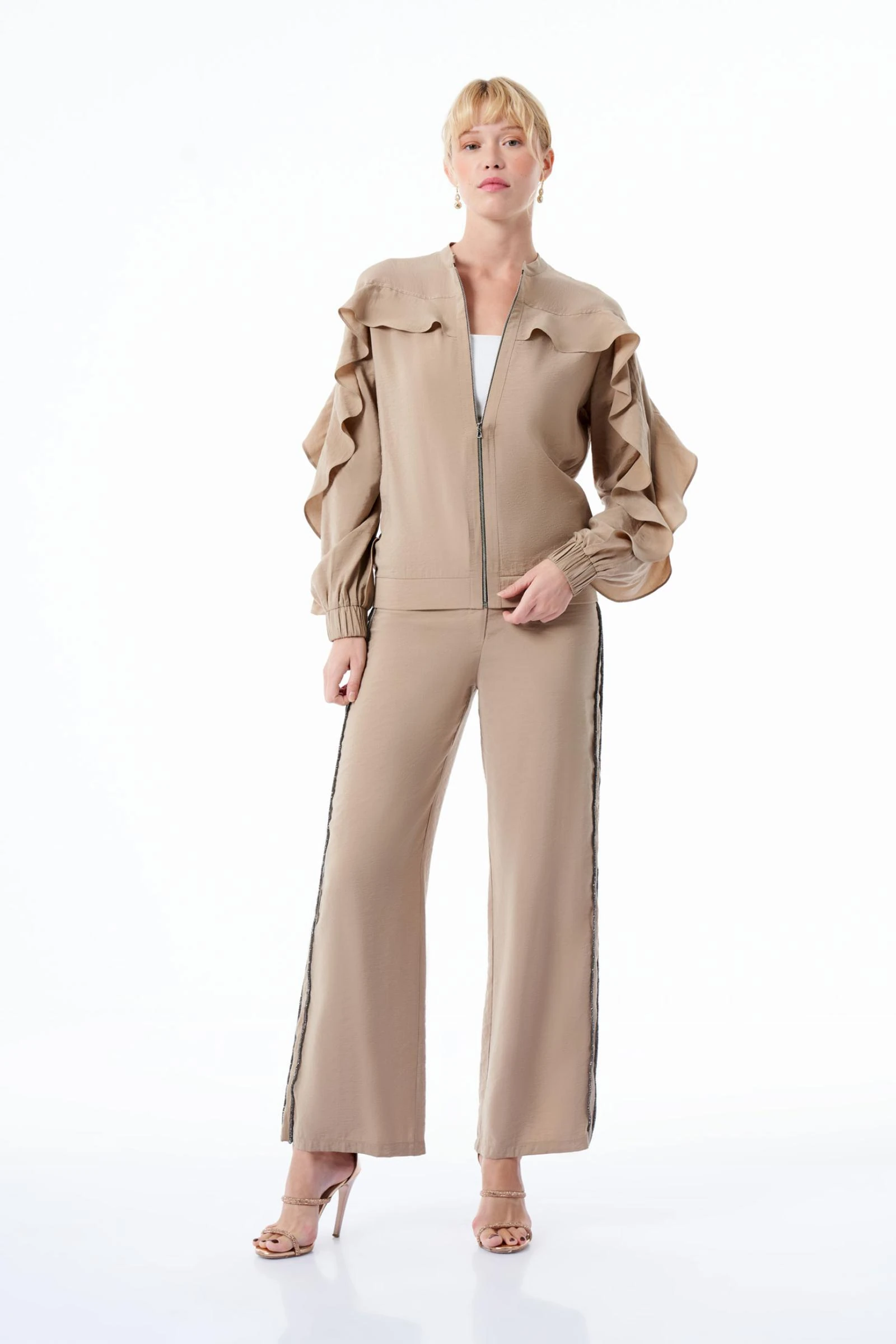 Taşlı Vizon Renk Kadın Pantolon