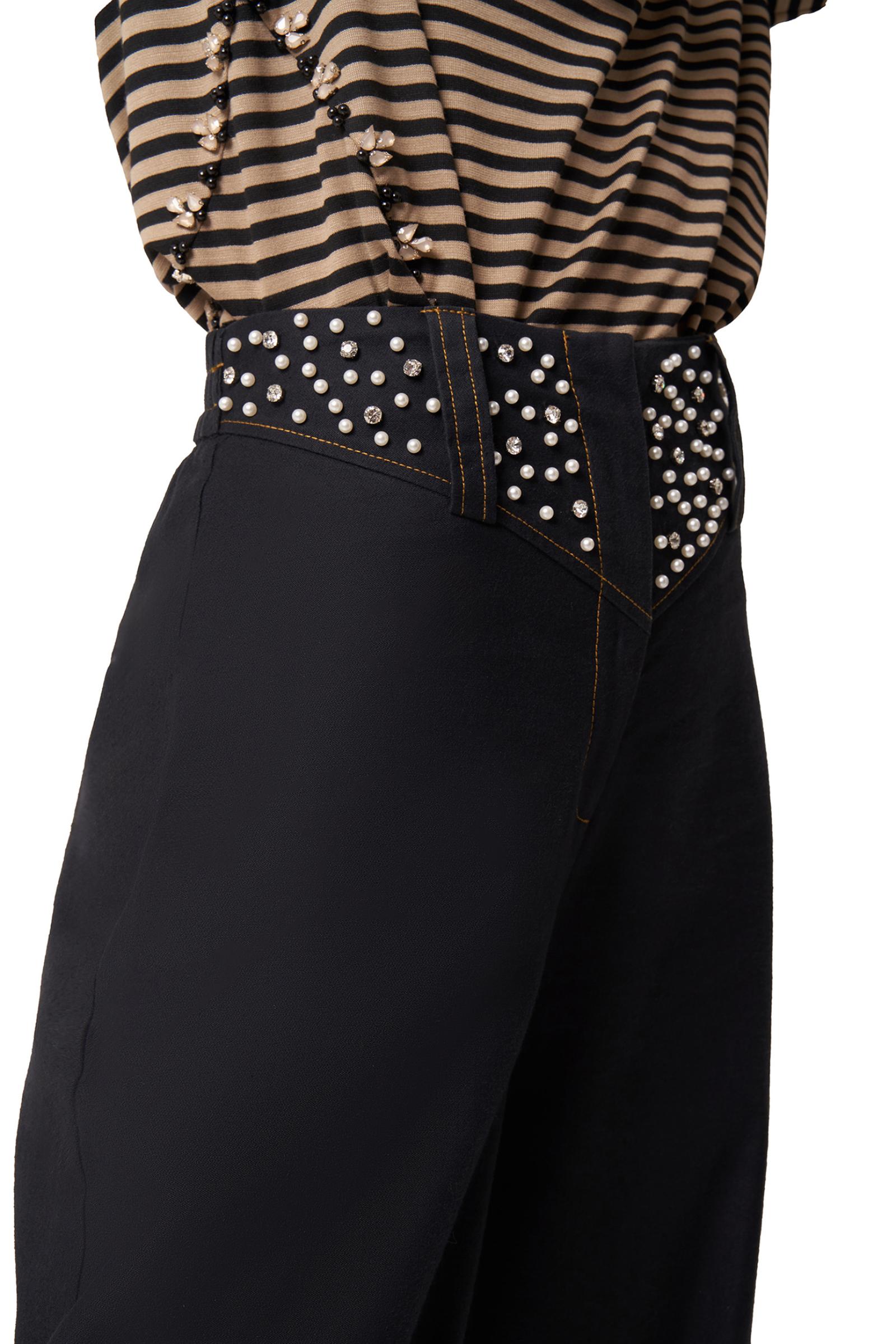 İnci Detaylı Siyah Pantolon