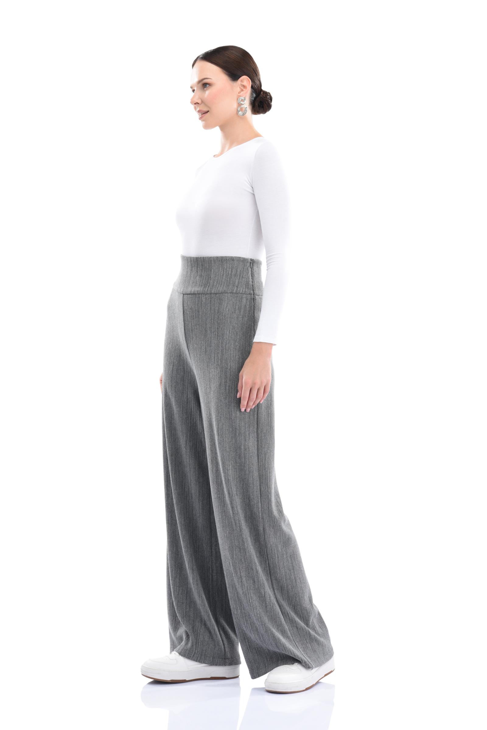 Gri Korsajlı Bol Paça Örme Pantolon