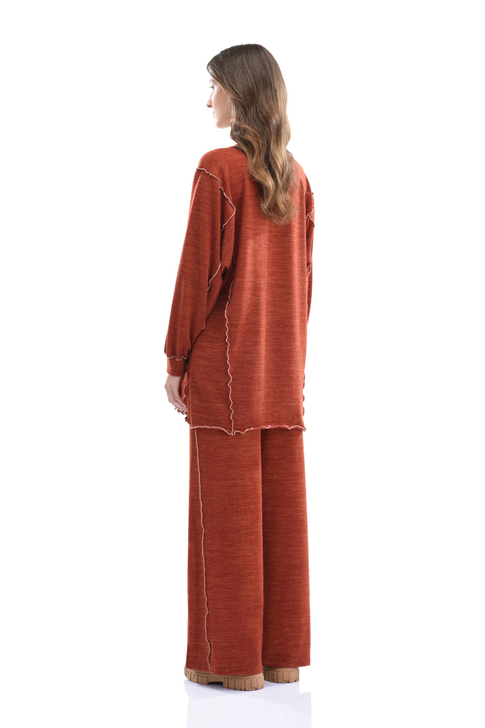 Overlok Detaylı Kiremit Örme Tunik