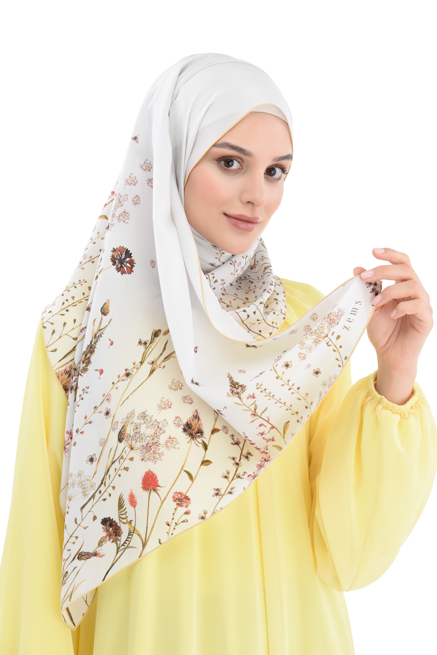 Zems Botanik Desen Krep İpek Şal