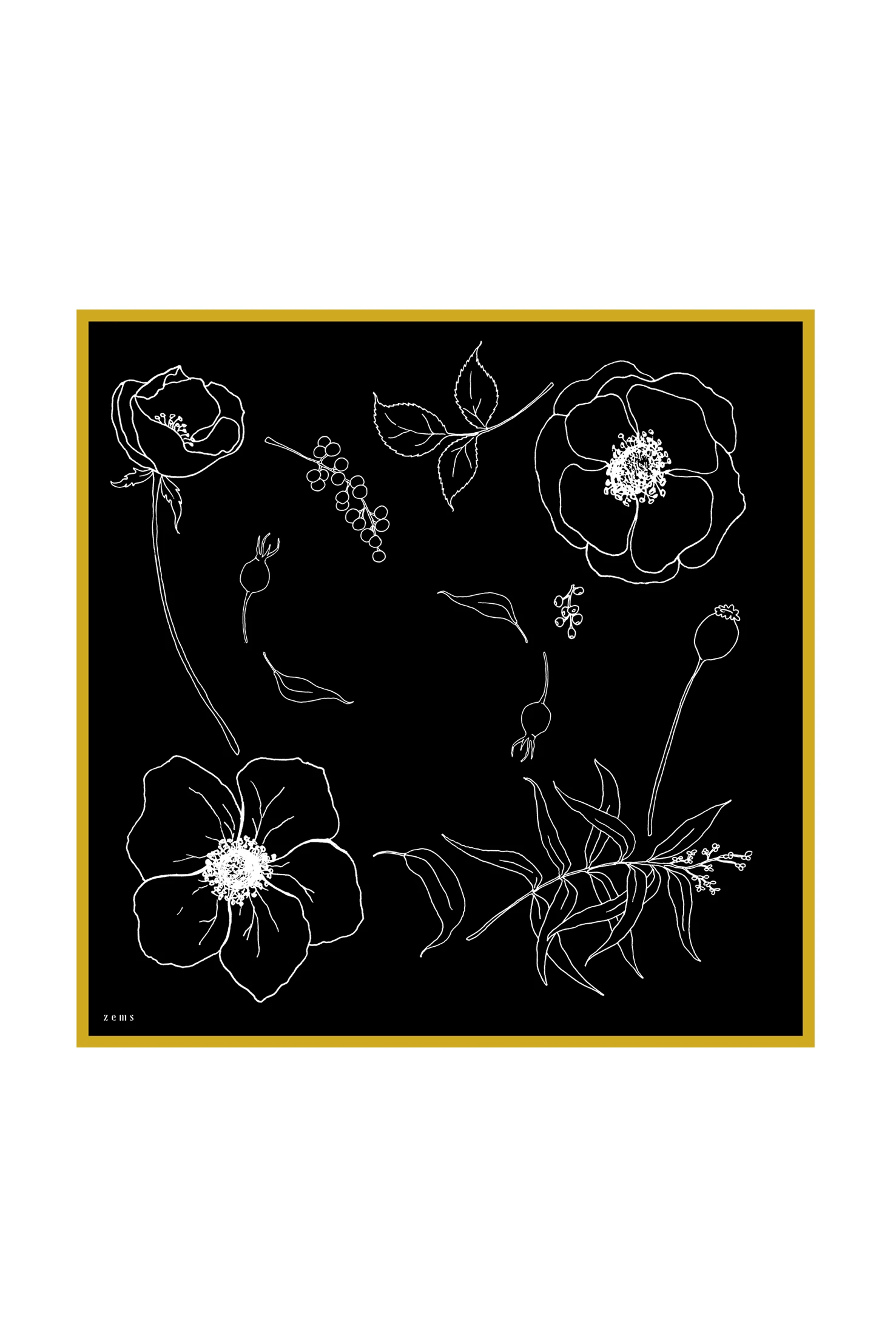 Zems Çiçek Desen Kadın Twill İpek Eşarp - SİYAH