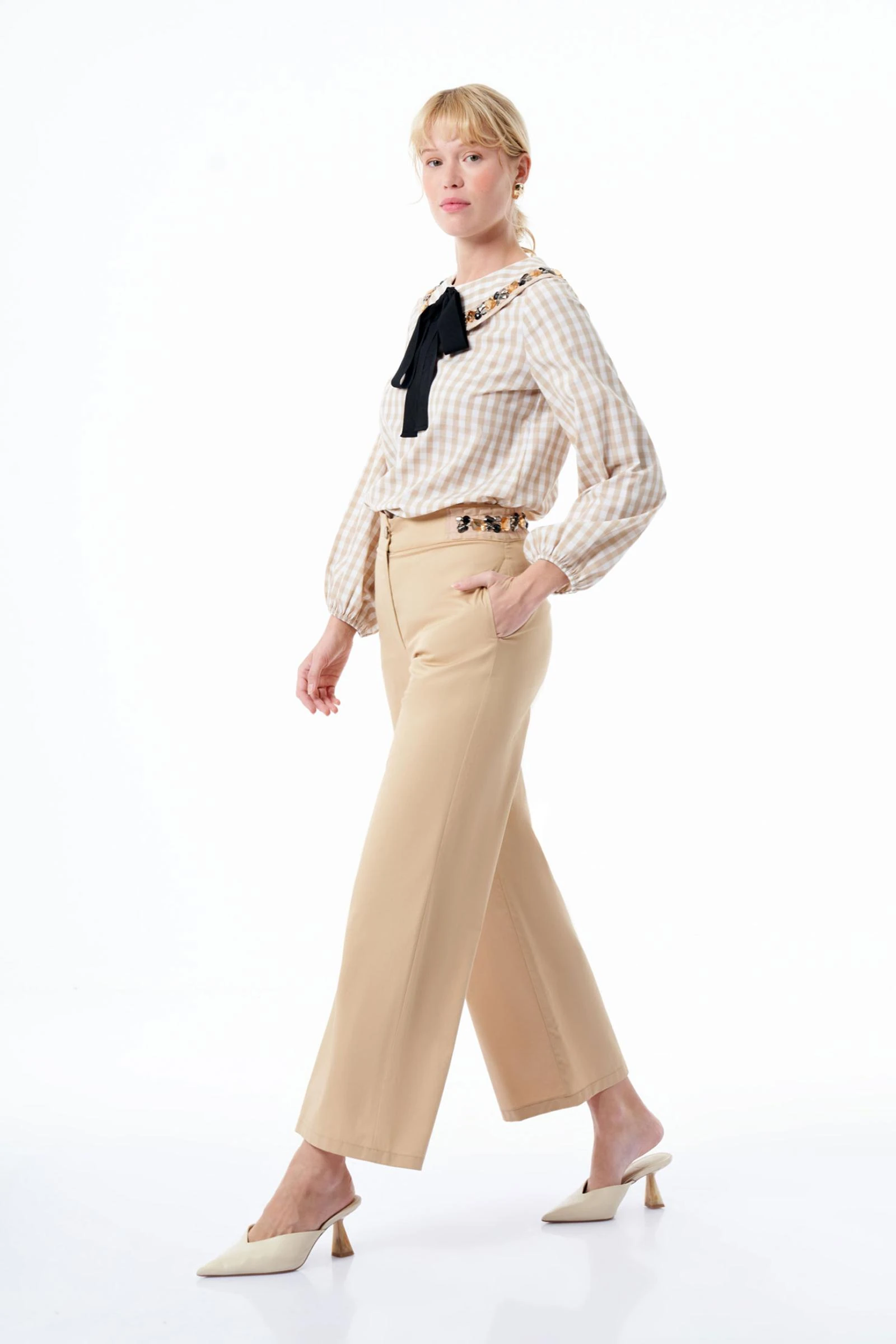 Taş Detaylı Camel Kadın Pantolon