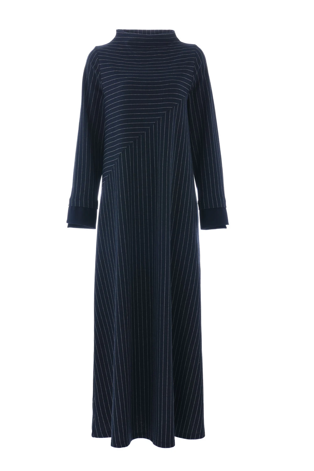 Lacivert Çizgili Örme Uzun Elbise