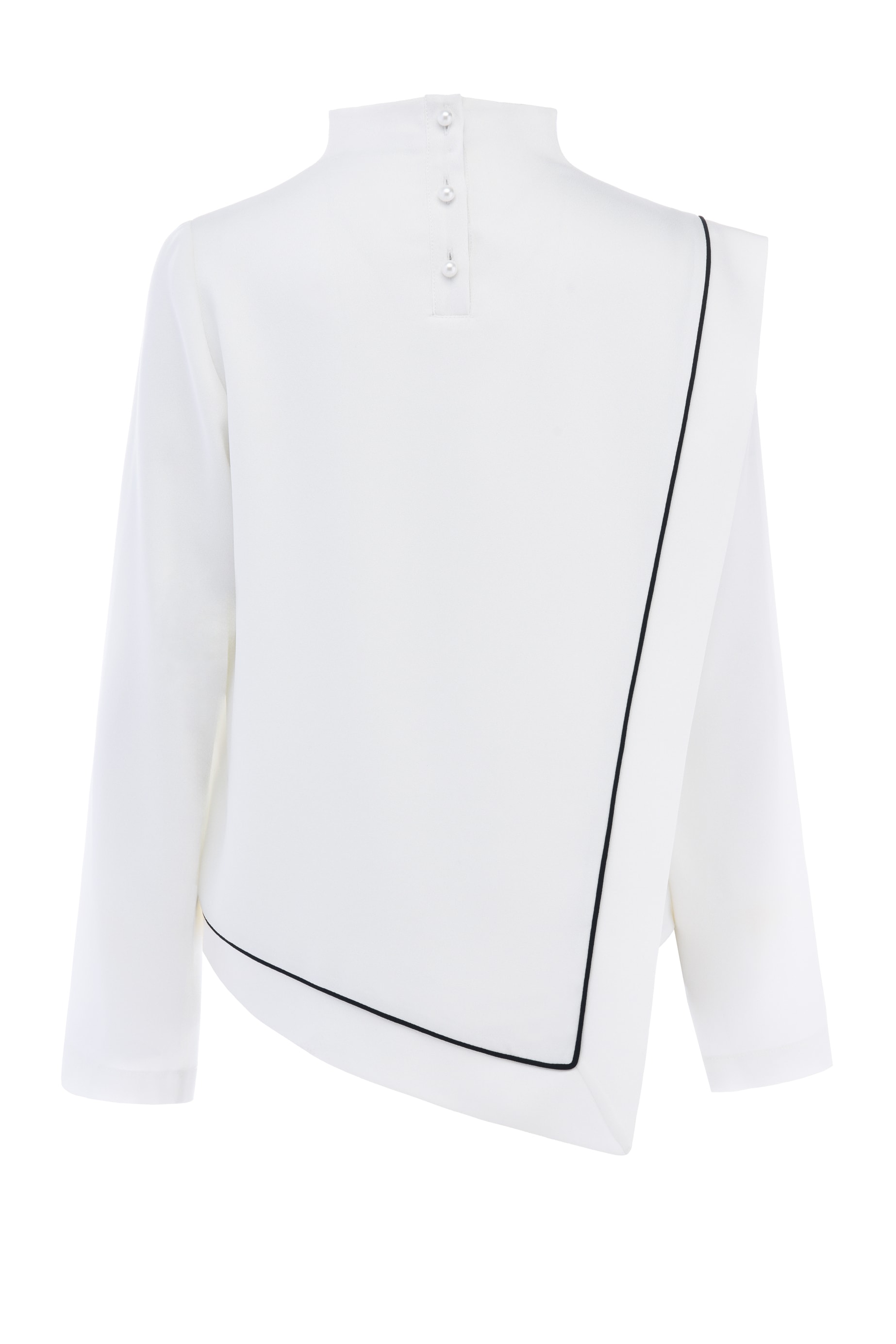 Kontrast Biye Detaylı Beyaz Bluz