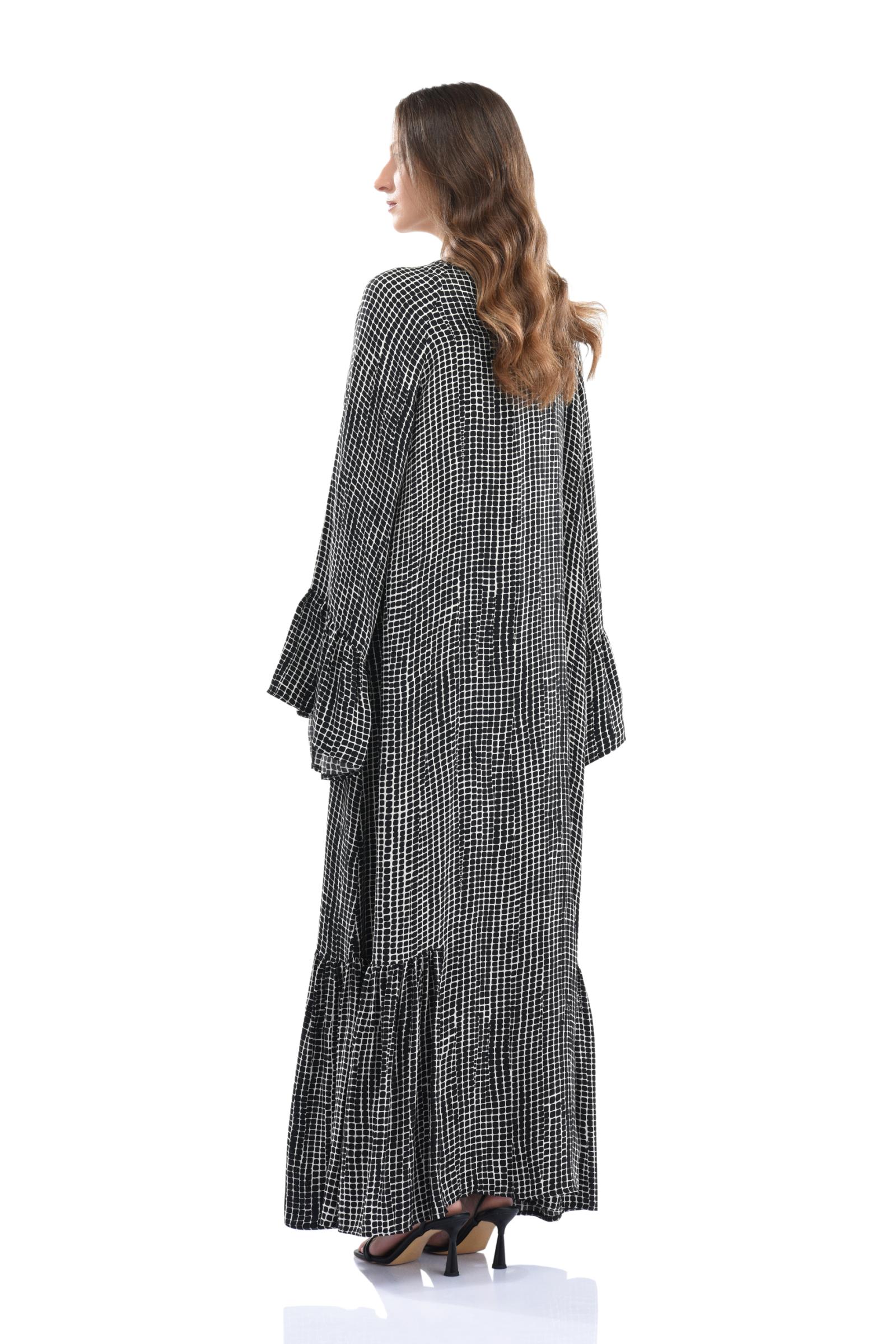 Taşlı Desenli Uzun Cupro Elbise