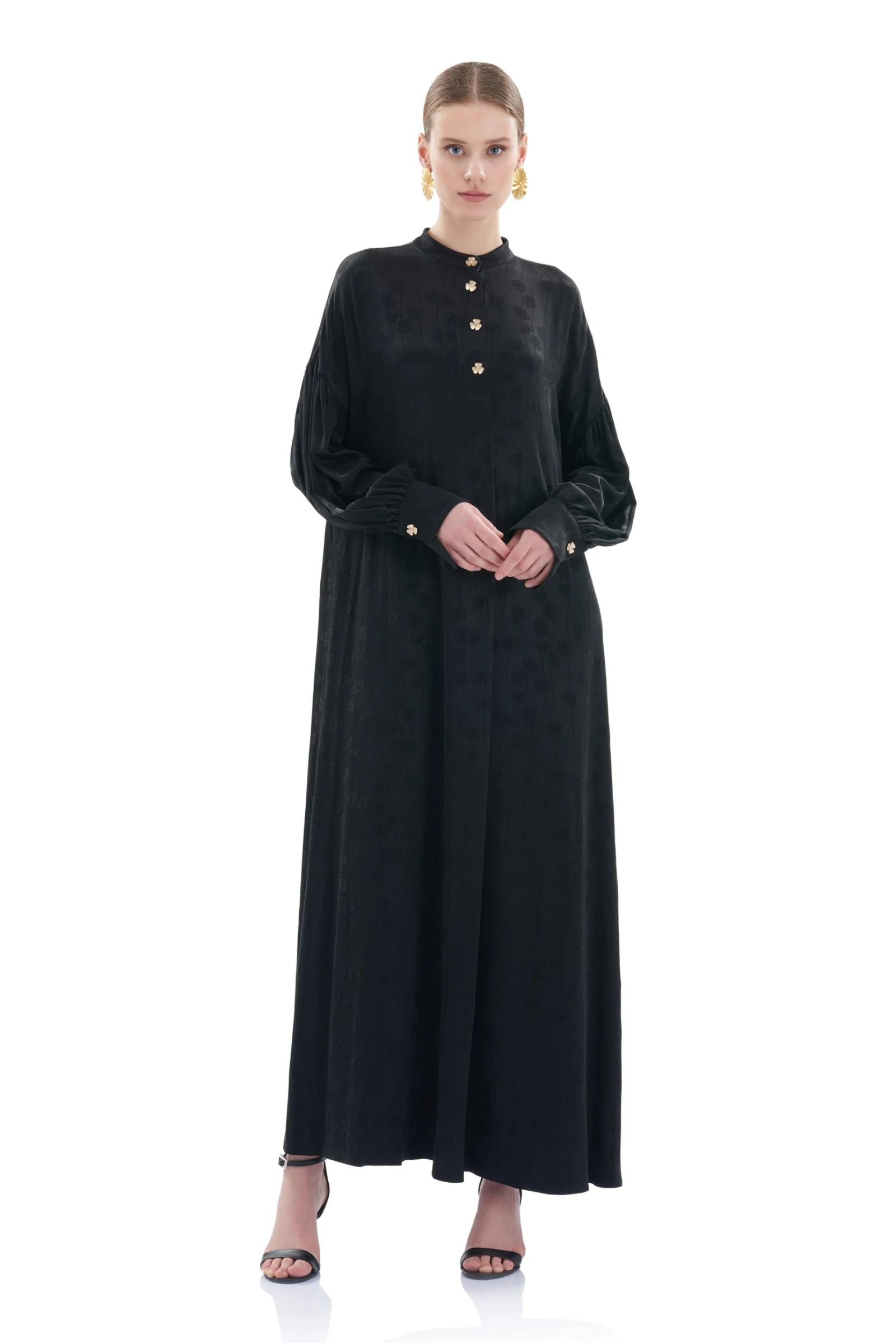 Siyah Jakarlı Uzun Elbise