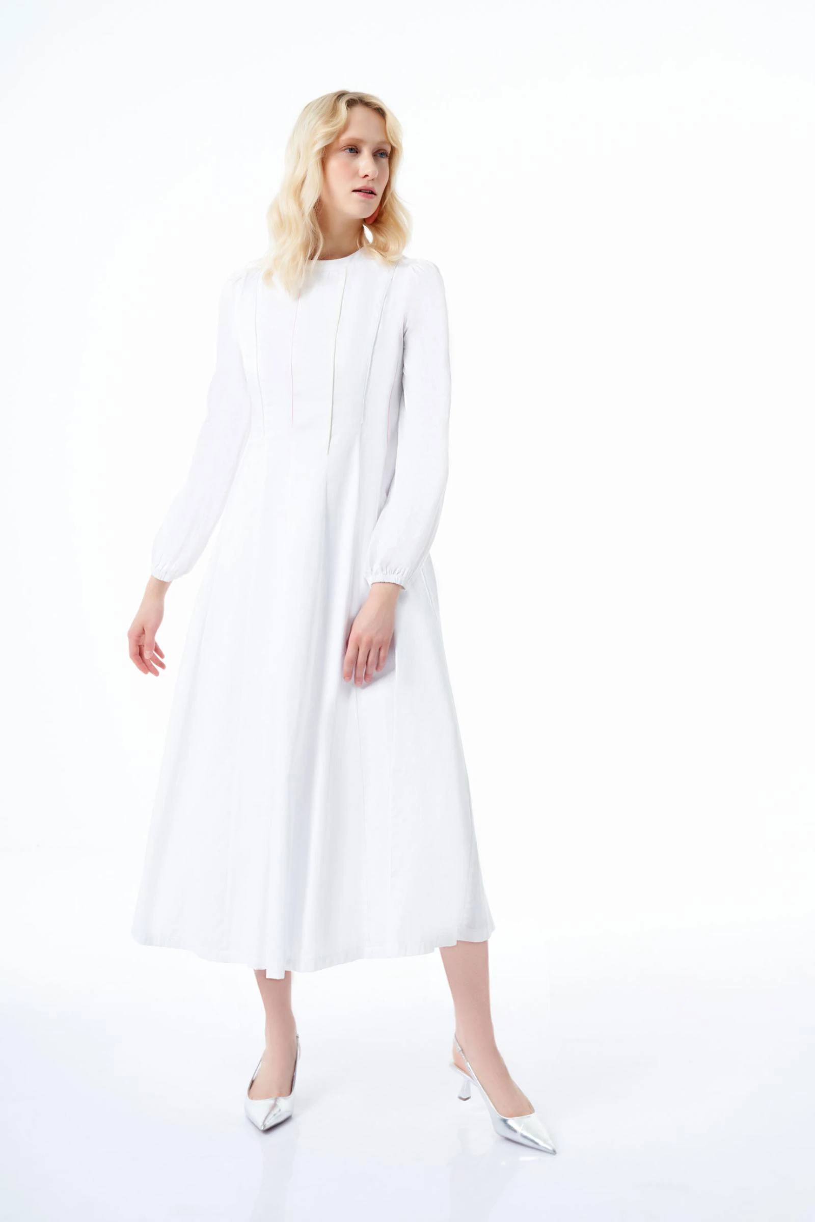 Renkli Biyeli Pamuklu Kadın Elbise