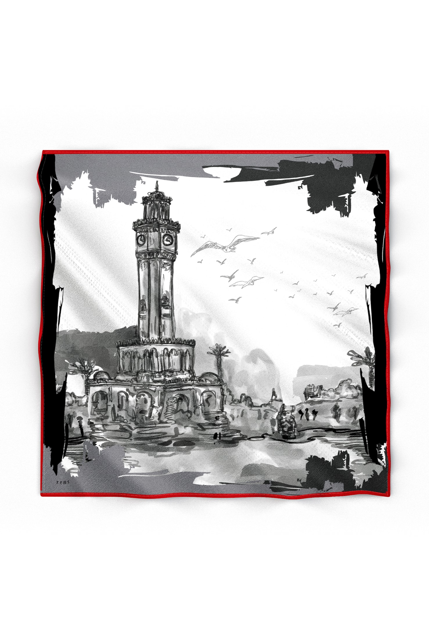 Zems İzmir Desen Twill İpek Eşarp - SİYAH