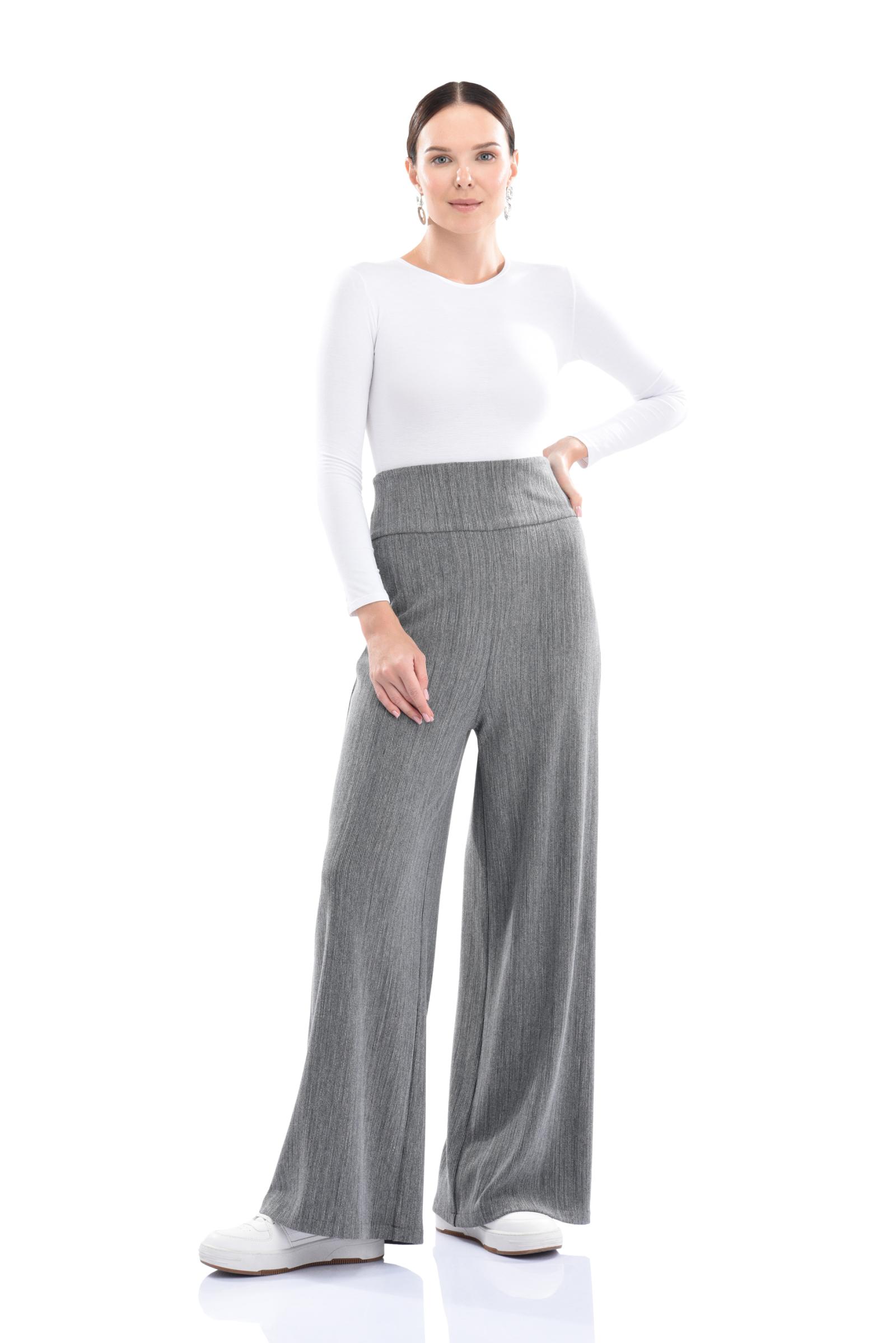 Gri Korsajlı Bol Paça Örme Pantolon