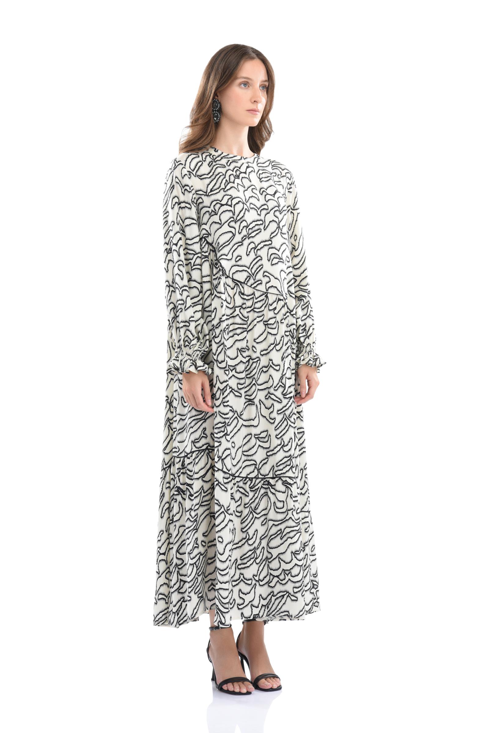 Desenli Cupro Uzun Elbise