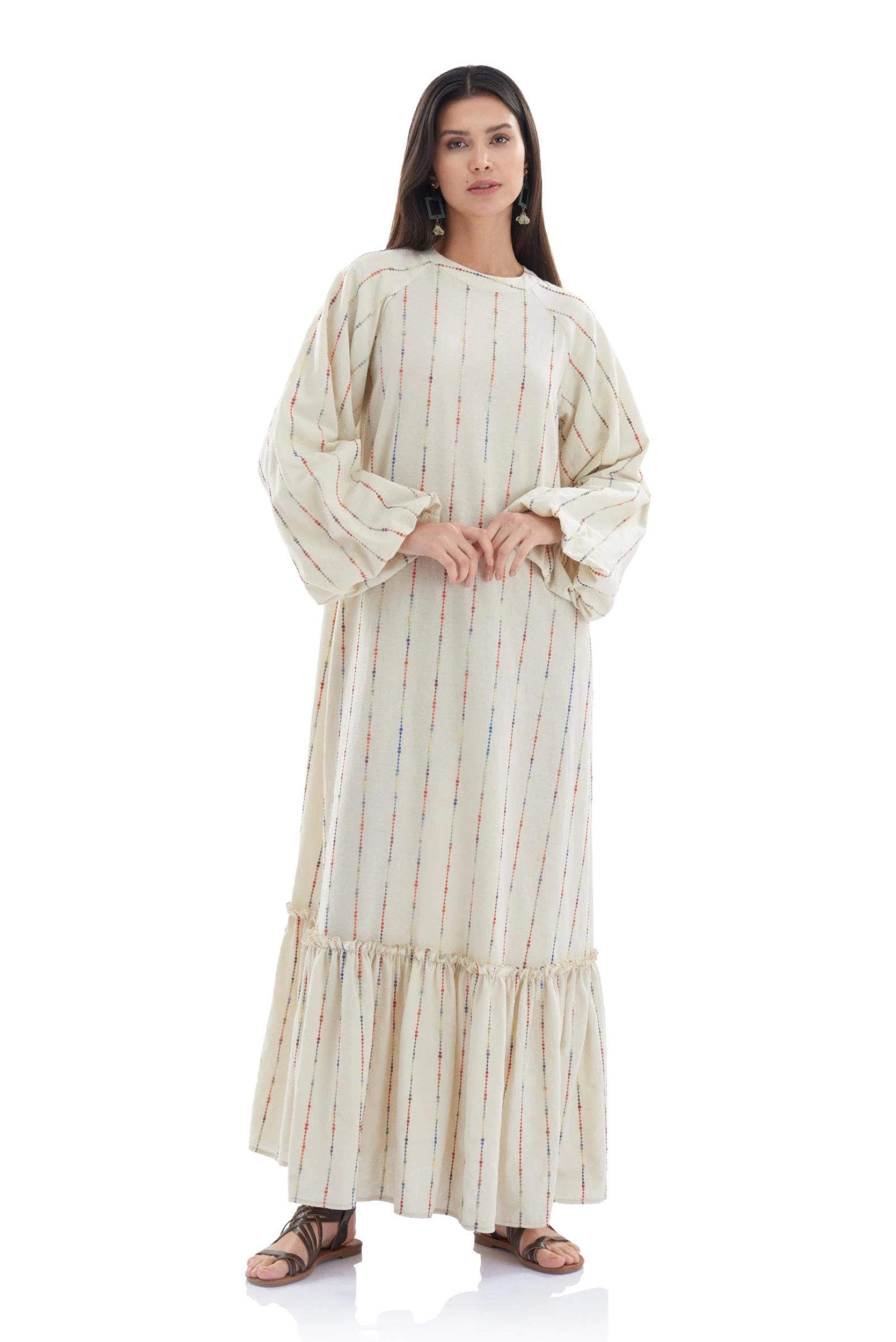 Çizgili Uzun Pamuk Elbise