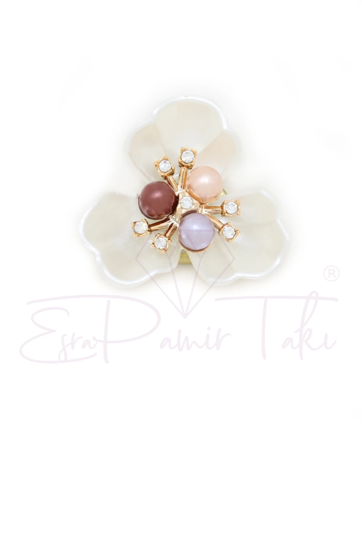 İncili Taşlı Düğme Süsü Broş