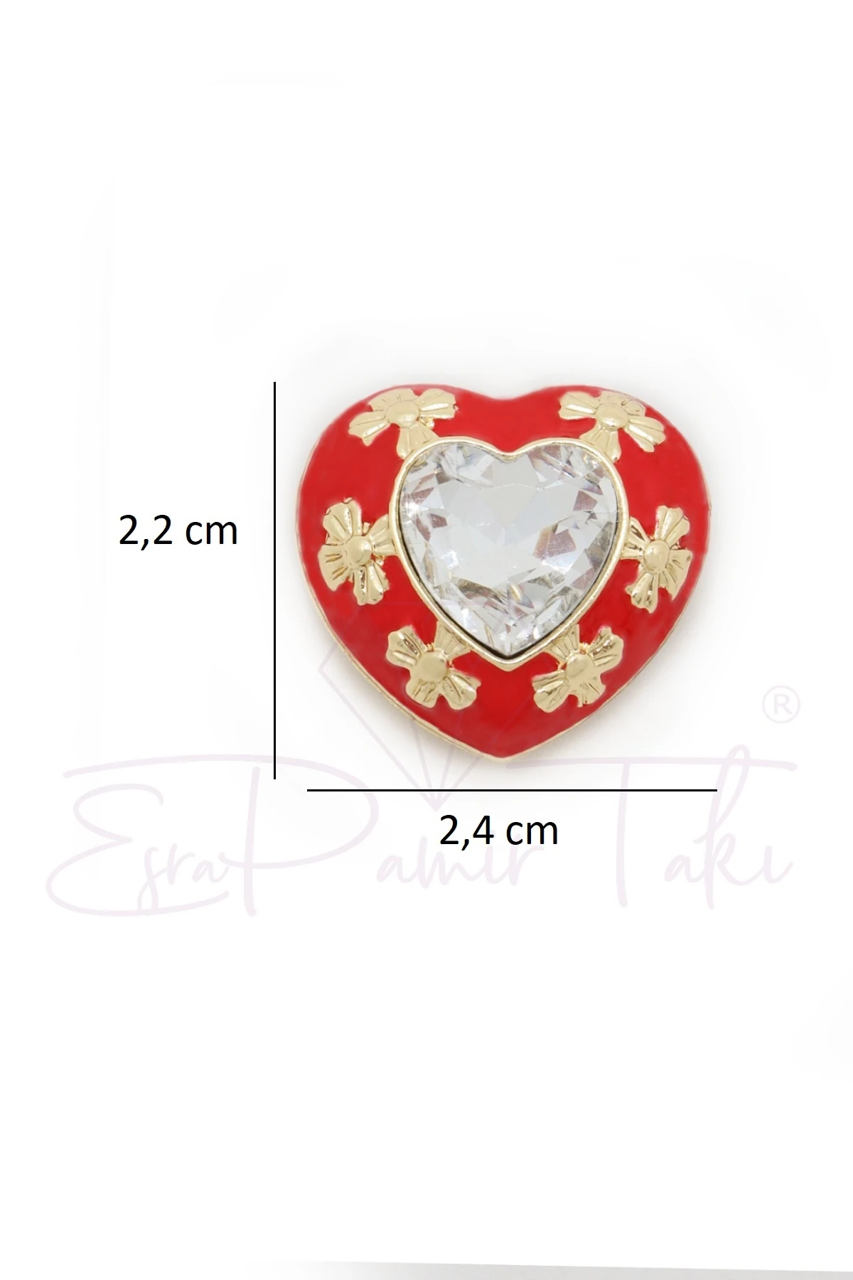 Kırmızı Kalp Düğme Süsü Broş