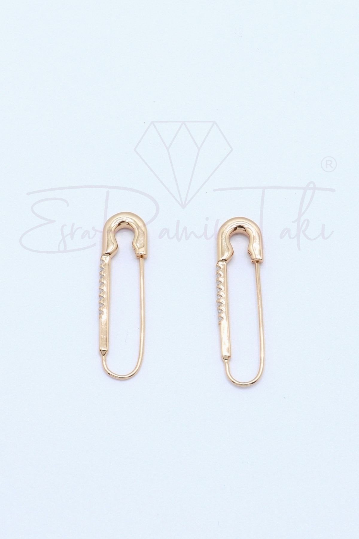 Kristal Taşlı Rose Gold Renk Çengelli İğne Küpe