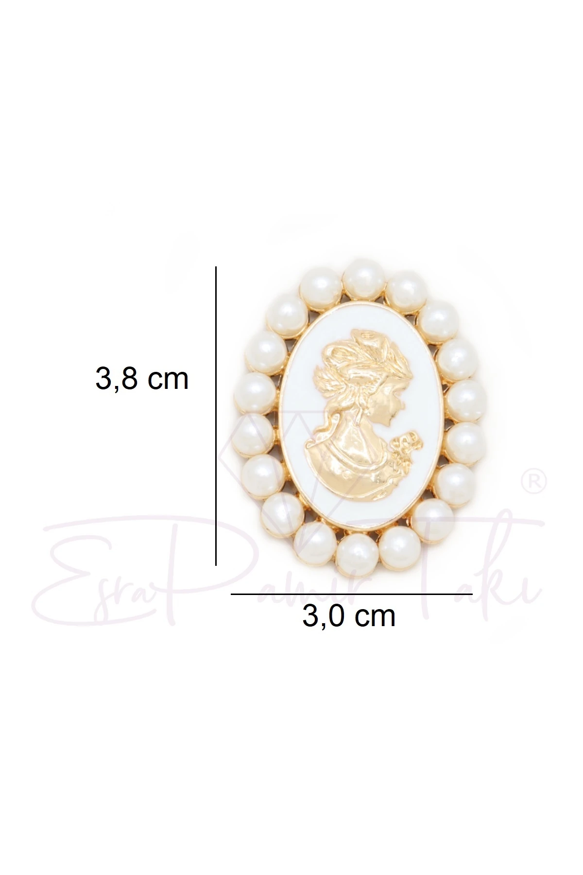 İncili Vintage Düğme Süsü Broş