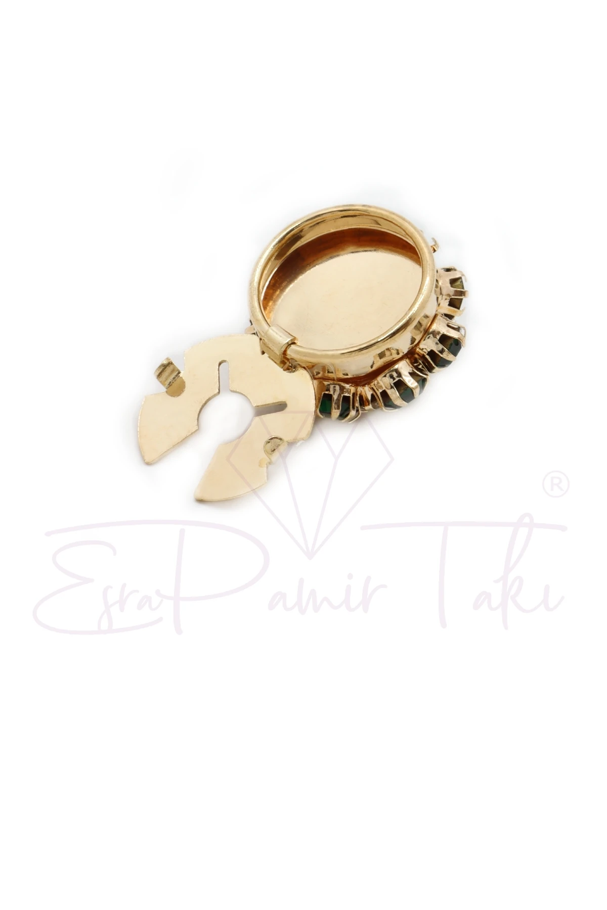 Koyu Yeşil Taşlı Düğme Süsü Broş