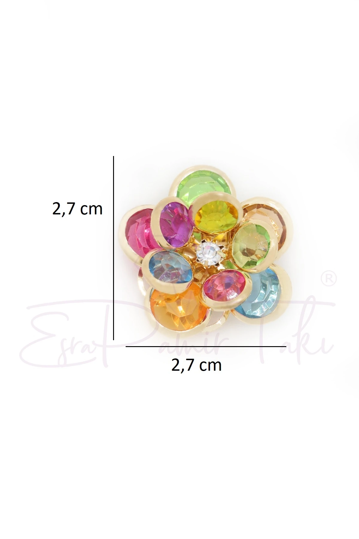 Renkli Yapraklı Çiçek Düğme Süsü Broş