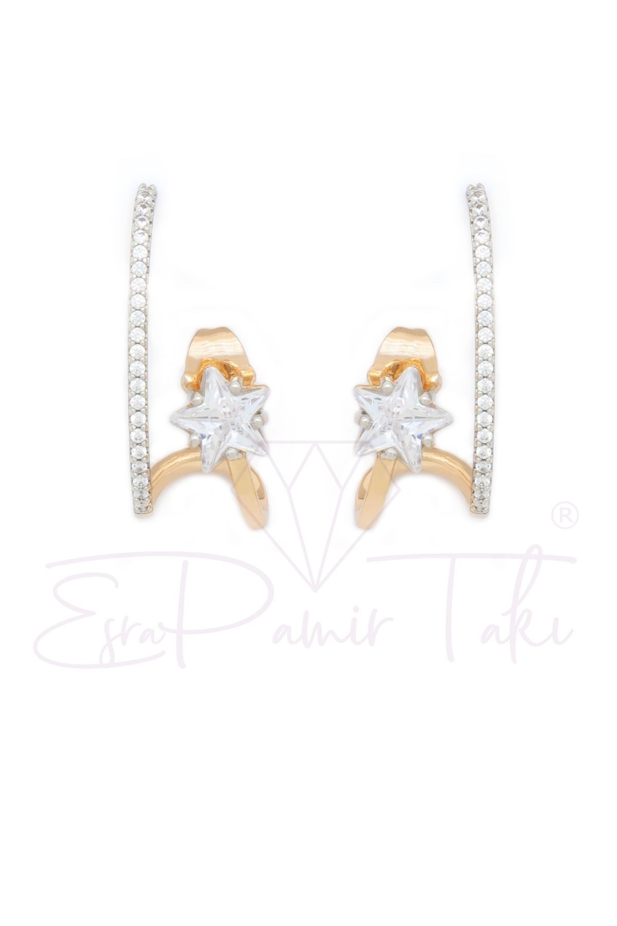 Kristal Taşlı Rose Gold Renk Küpe