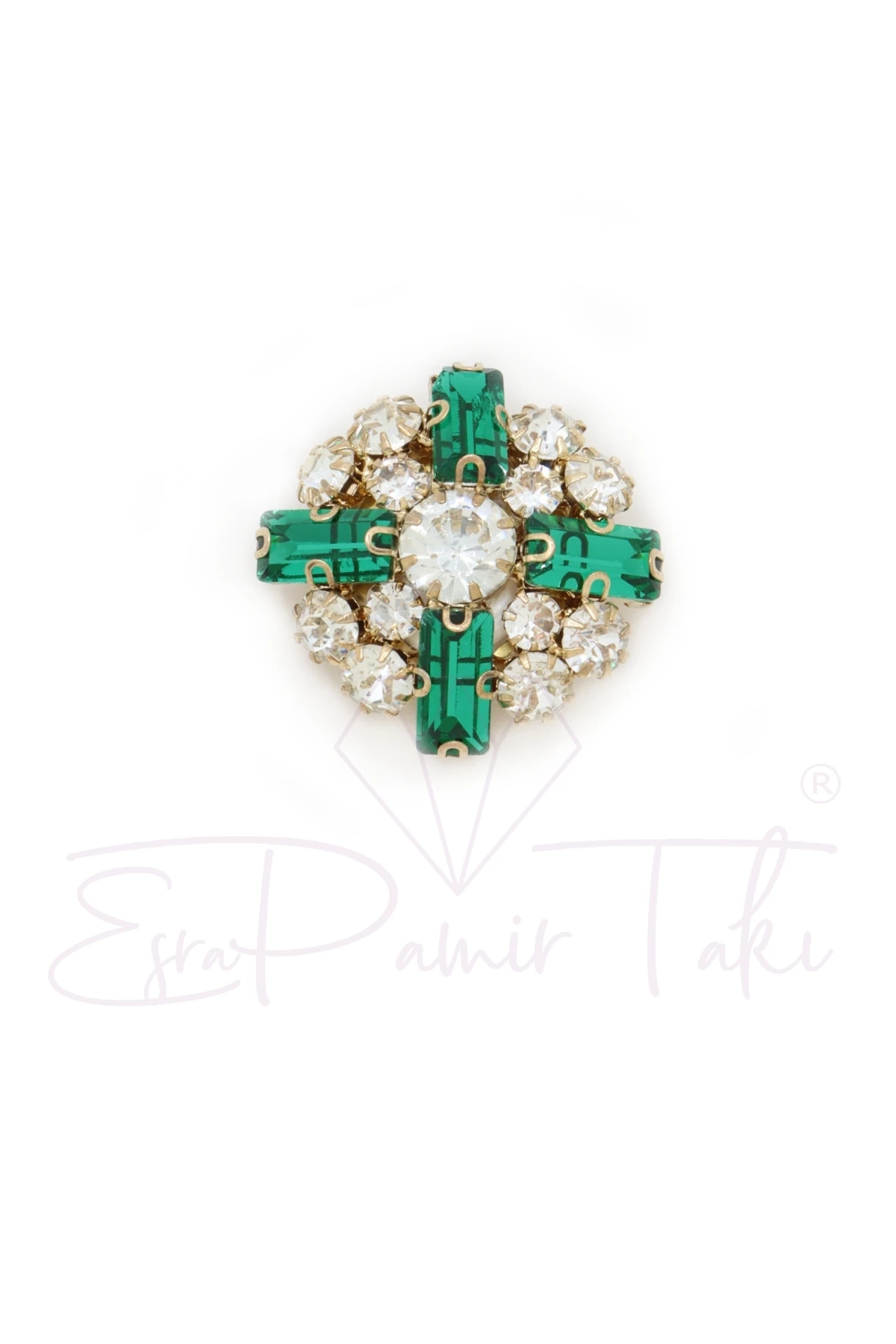 Yeşil Taşlı Düğme Süsü Broş