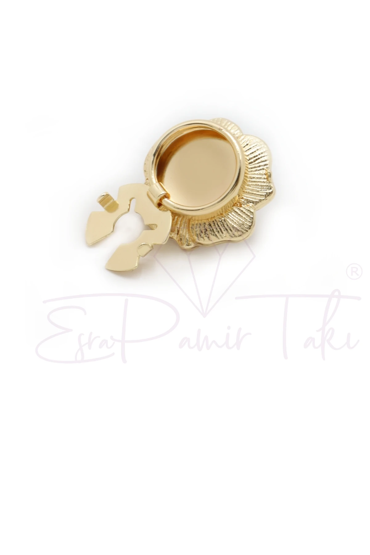 İncili Taşlı Gül Düğme Süsü Broş